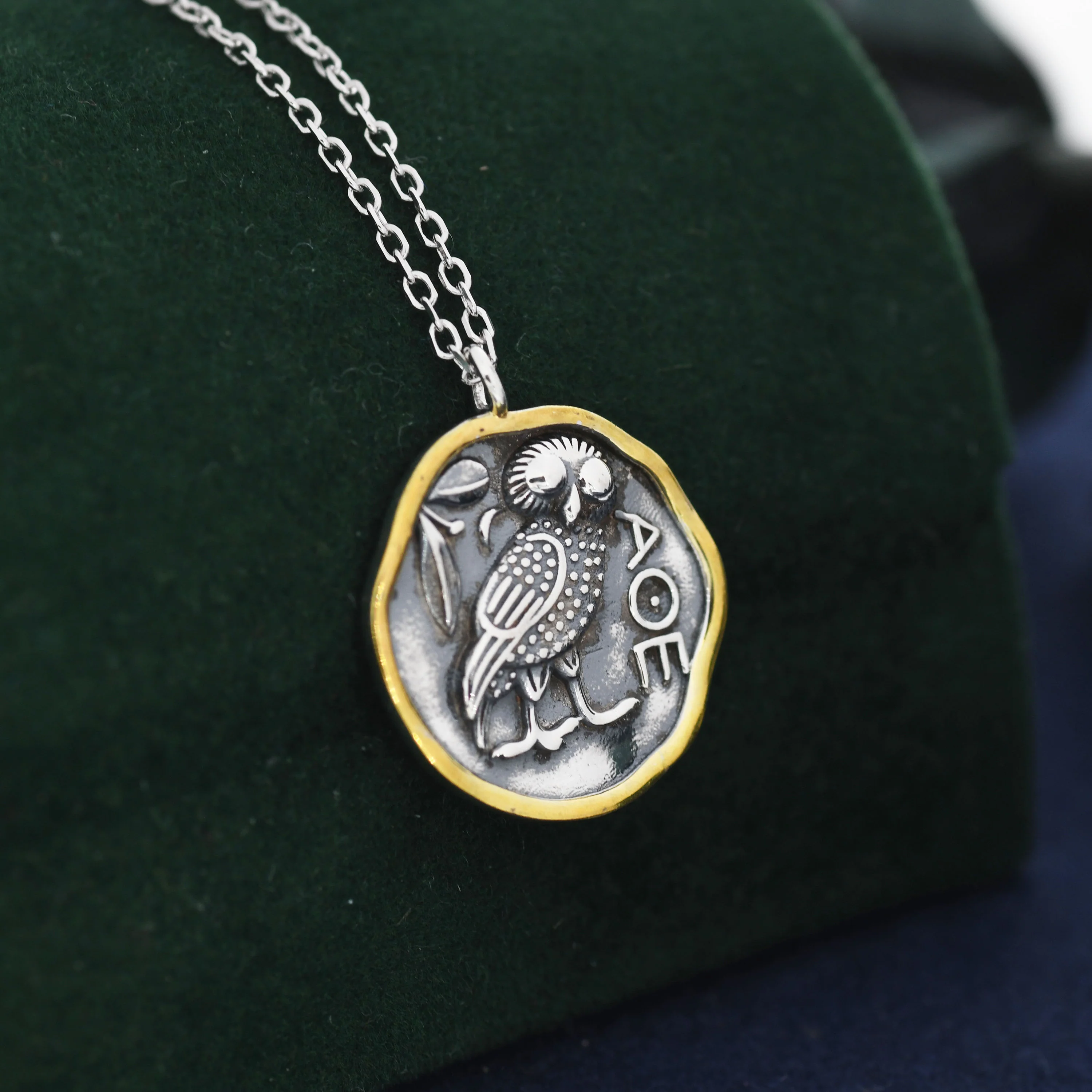 Sterling Silver Greek Coin Pendant Necklace - Owl Coin Necklace , Owl of Athena Coin Necklace in Antique Silver, Ancient Greek Coin Inspired - Image 3
