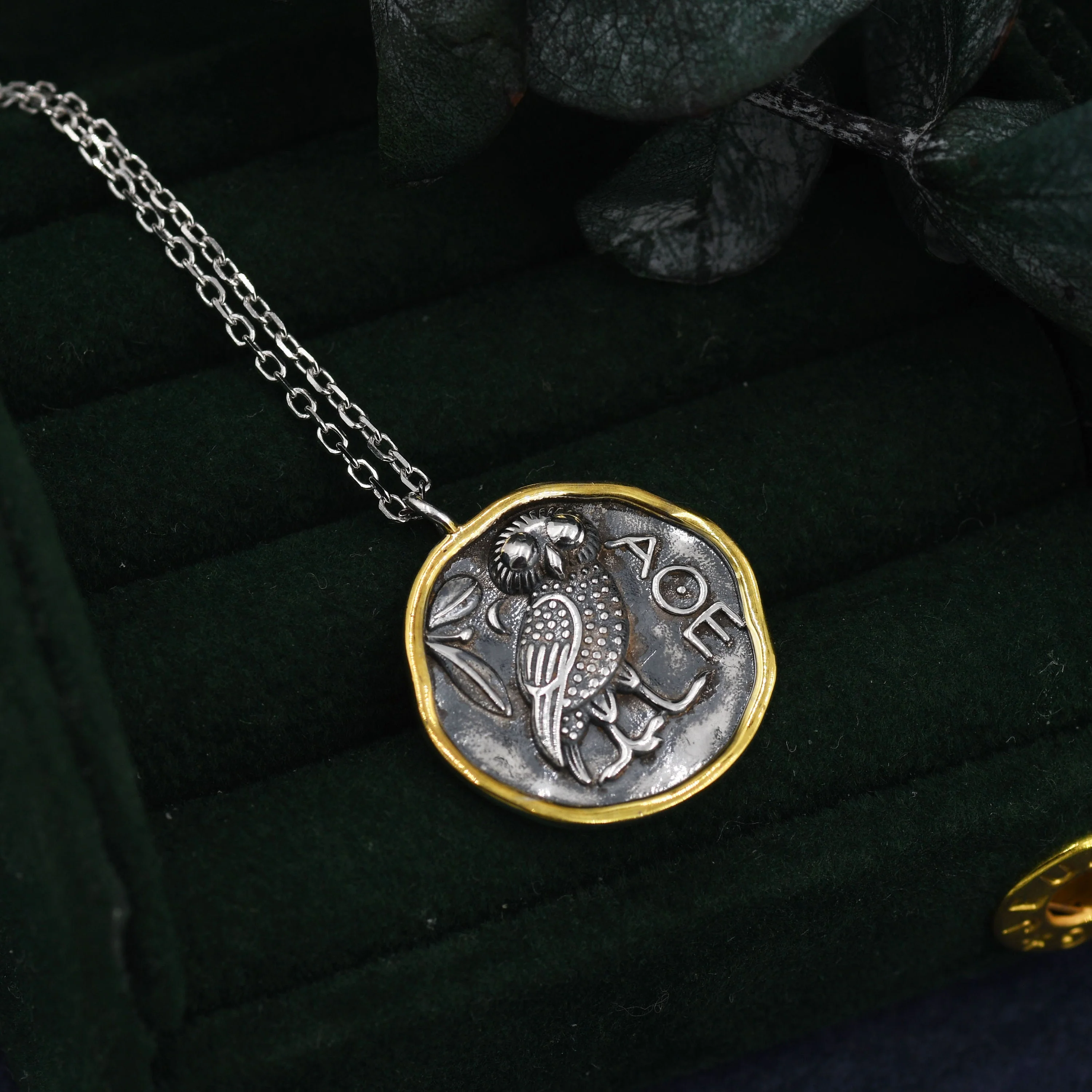 Sterling Silver Greek Coin Pendant Necklace - Owl Coin Necklace , Owl of Athena Coin Necklace in Antique Silver, Ancient Greek Coin Inspired - Image 4