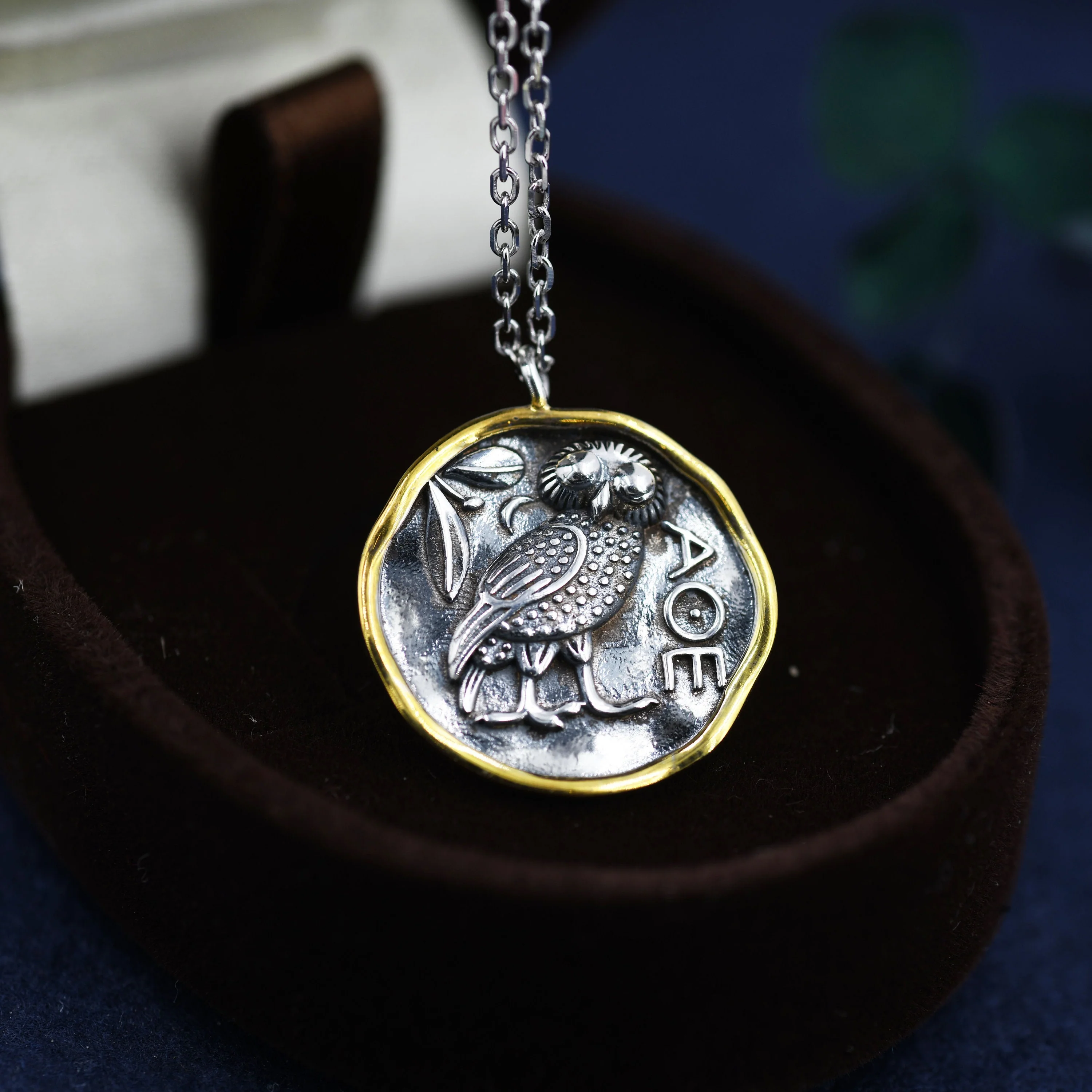 Sterling Silver Greek Coin Pendant Necklace - Owl Coin Necklace , Owl of Athena Coin Necklace in Antique Silver, Ancient Greek Coin Inspired - Image 5