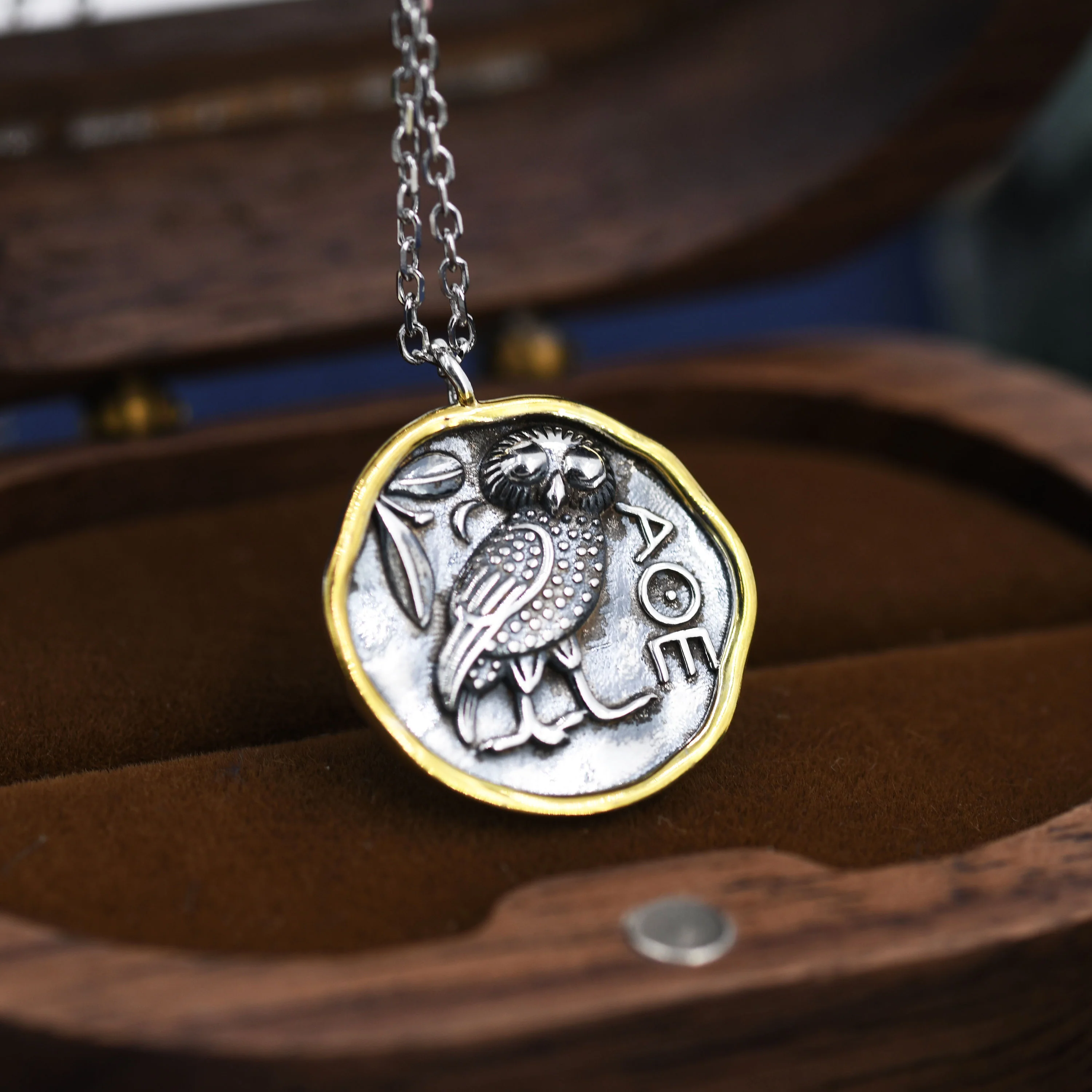 Sterling Silver Greek Coin Pendant Necklace - Owl Coin Necklace , Owl of Athena Coin Necklace in Antique Silver, Ancient Greek Coin Inspired - Image 6