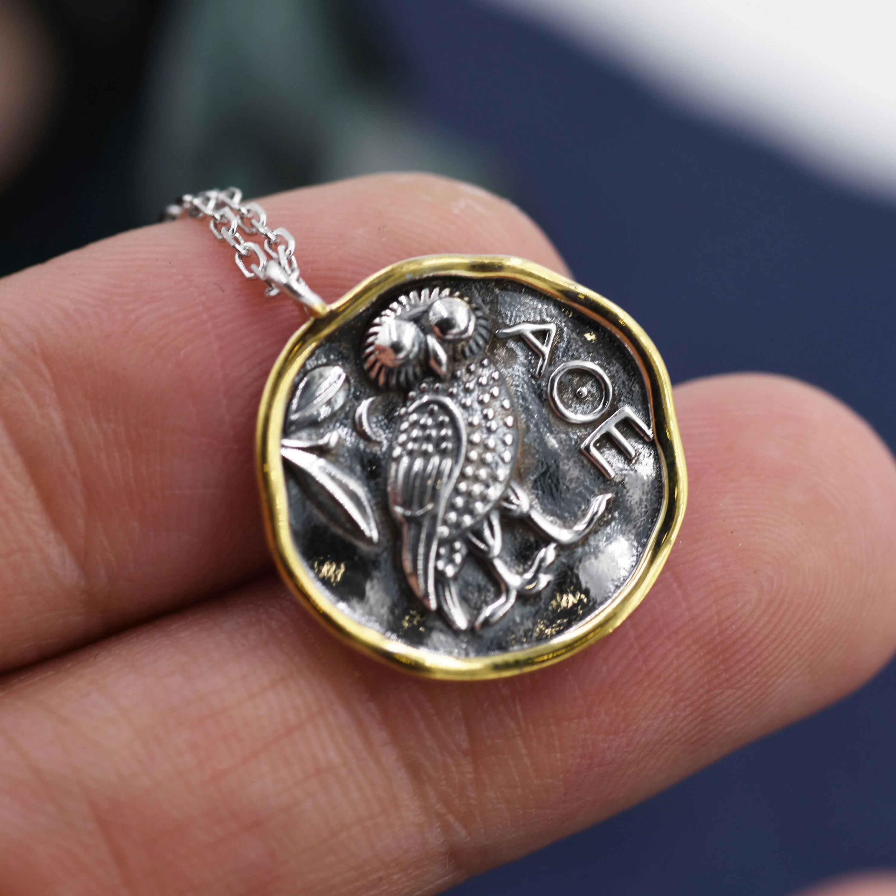 Sterling Silver Greek Coin Pendant Necklace - Owl Coin Necklace , Owl of Athena Coin Necklace in Antique Silver, Ancient Greek Coin Inspired - Image 7
