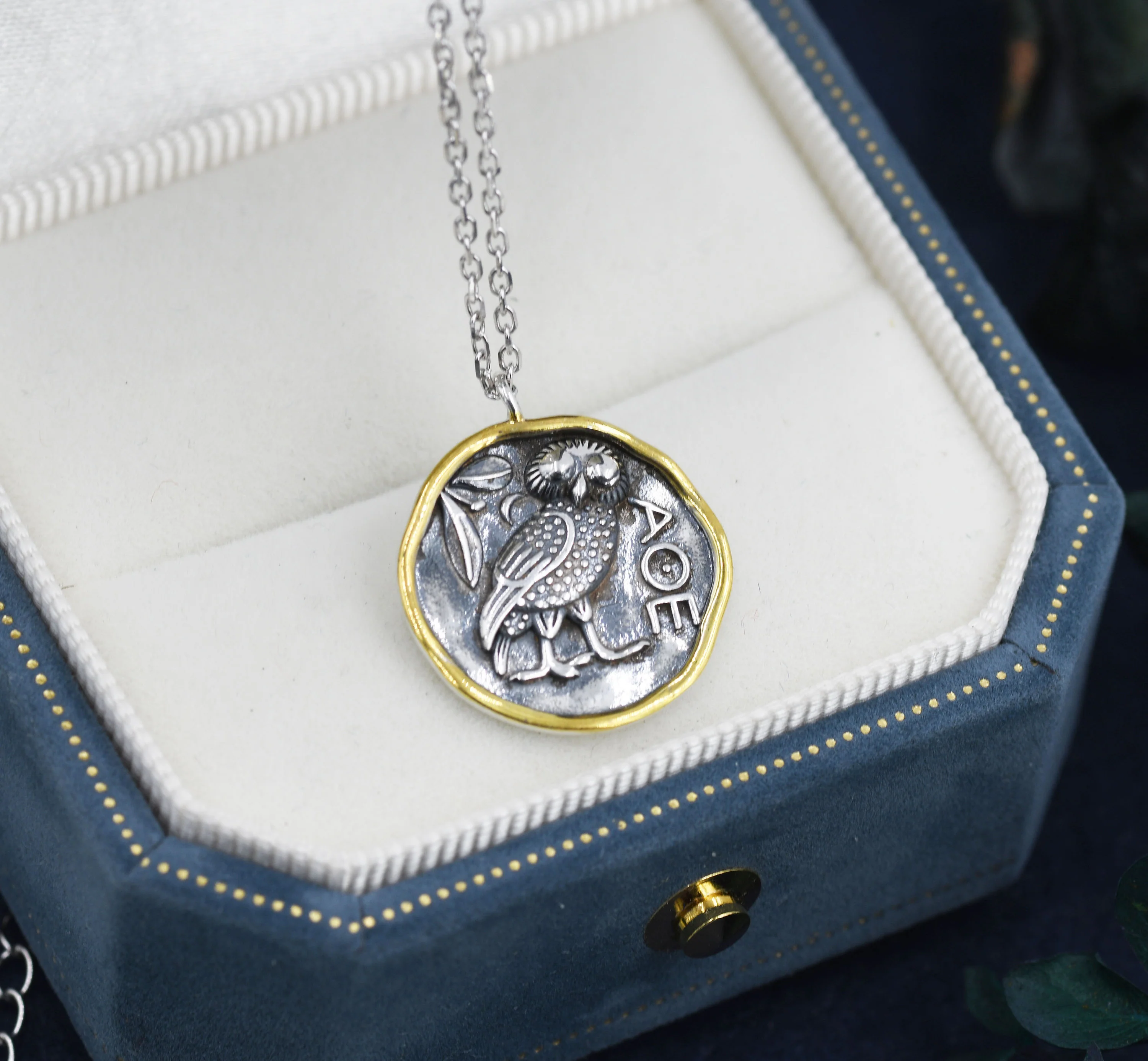 Sterling Silver Greek Coin Pendant Necklace - Owl Coin Necklace , Owl of Athena Coin Necklace in Antique Silver, Ancient Greek Coin Inspired - Image 8