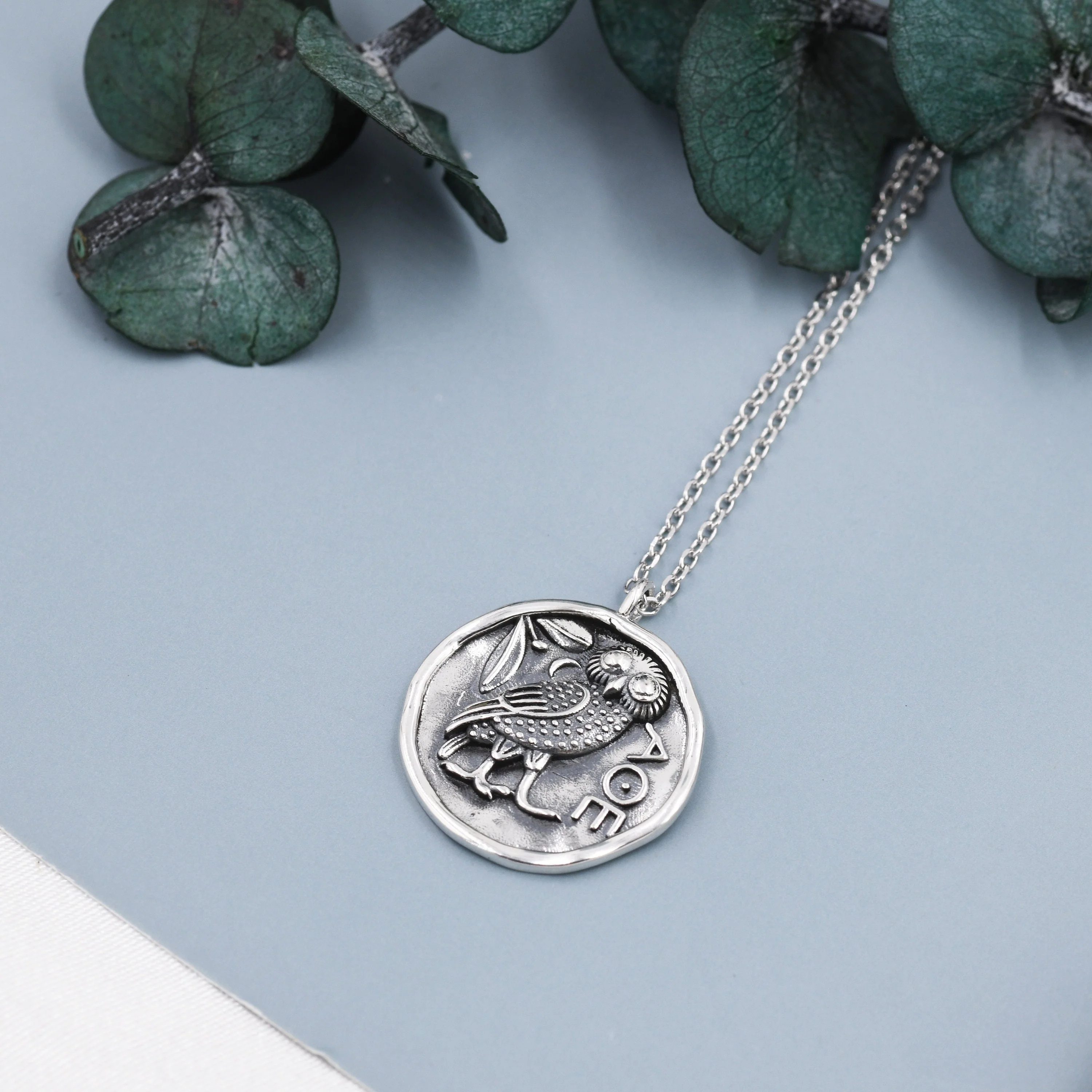 Sterling Silver Greek Coin Pendant Necklace - Owl Coin Necklace , Owl of Athena Coin Necklace in Silver, Ancient Greek Coin Inspired - Image 2