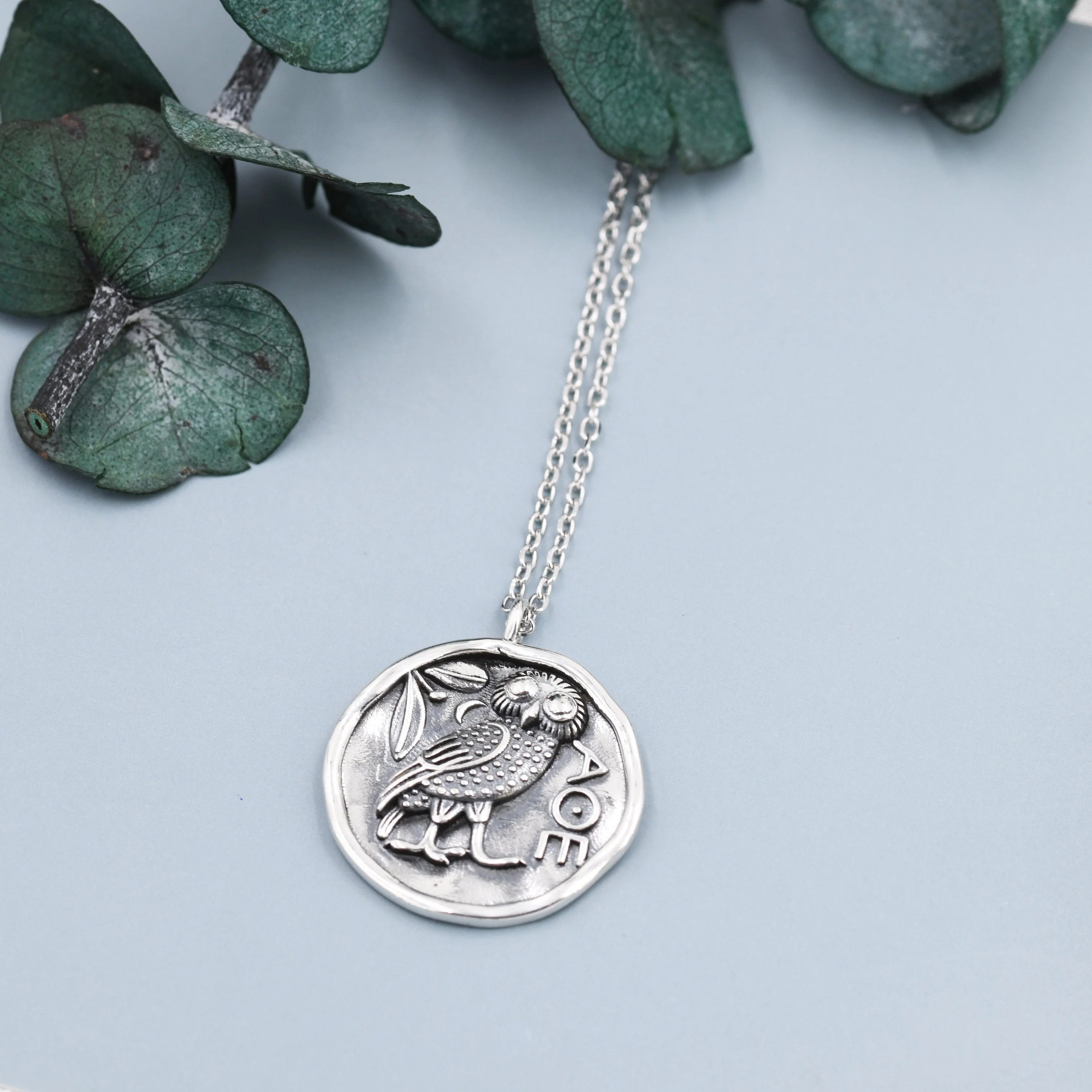 Sterling Silver Greek Coin Pendant Necklace - Owl Coin Necklace , Owl of Athena Coin Necklace in Silver, Ancient Greek Coin Inspired - Image 3