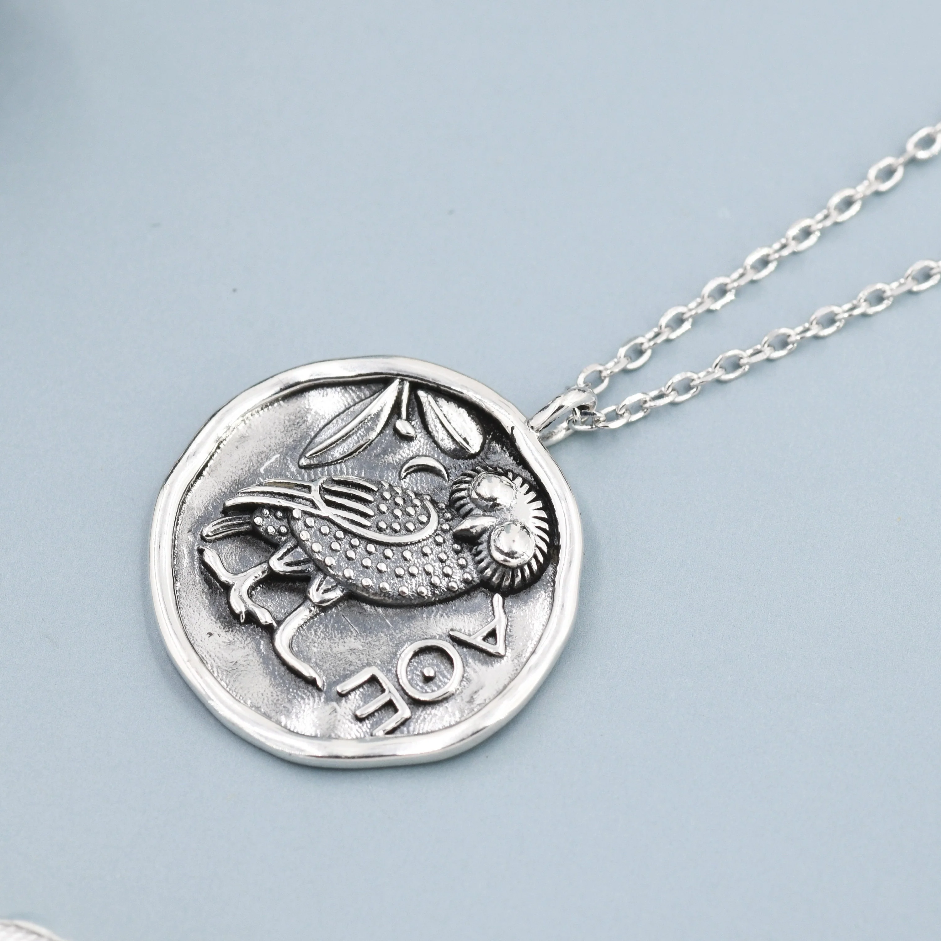 Sterling Silver Greek Coin Pendant Necklace - Owl Coin Necklace , Owl of Athena Coin Necklace in Silver, Ancient Greek Coin Inspired - Image 4