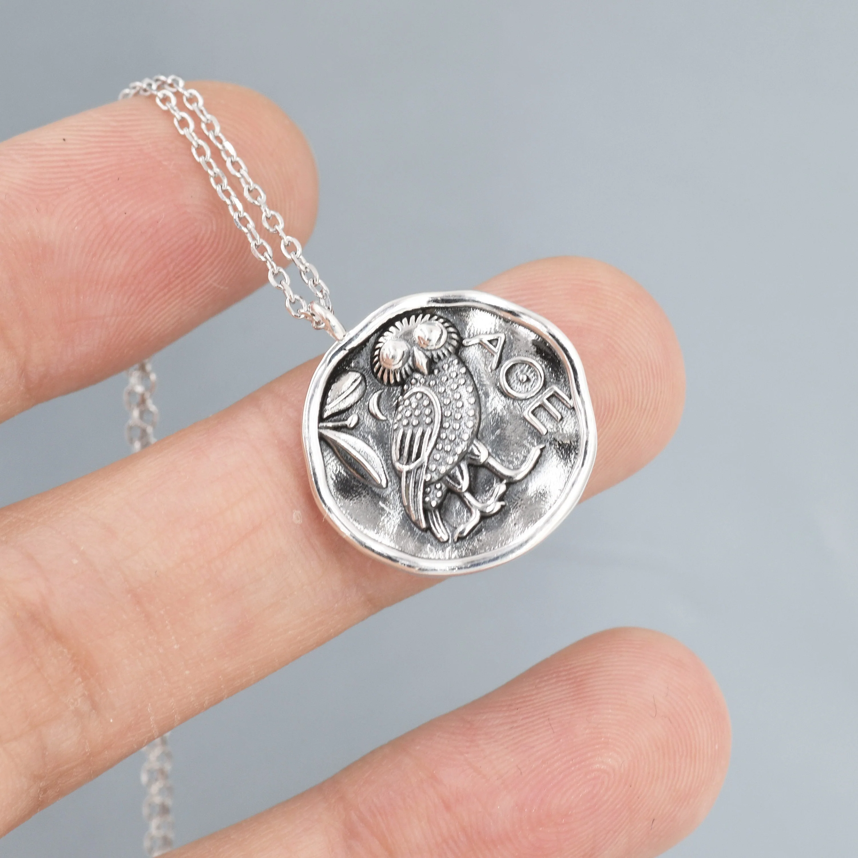 Sterling Silver Greek Coin Pendant Necklace - Owl Coin Necklace , Owl of Athena Coin Necklace in Silver, Ancient Greek Coin Inspired - Image 5