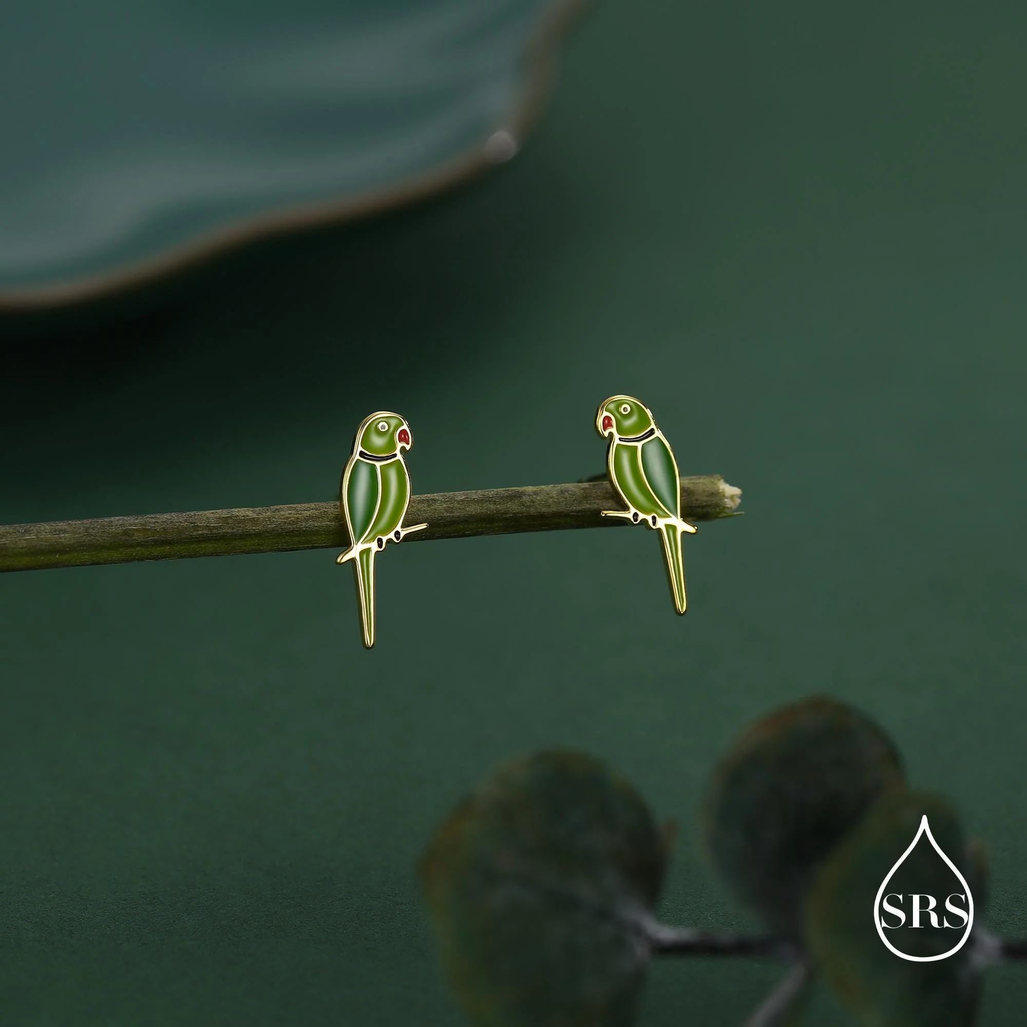 Sterling Silver Green Enamel Parakeet Parrot Earrings - Image 5