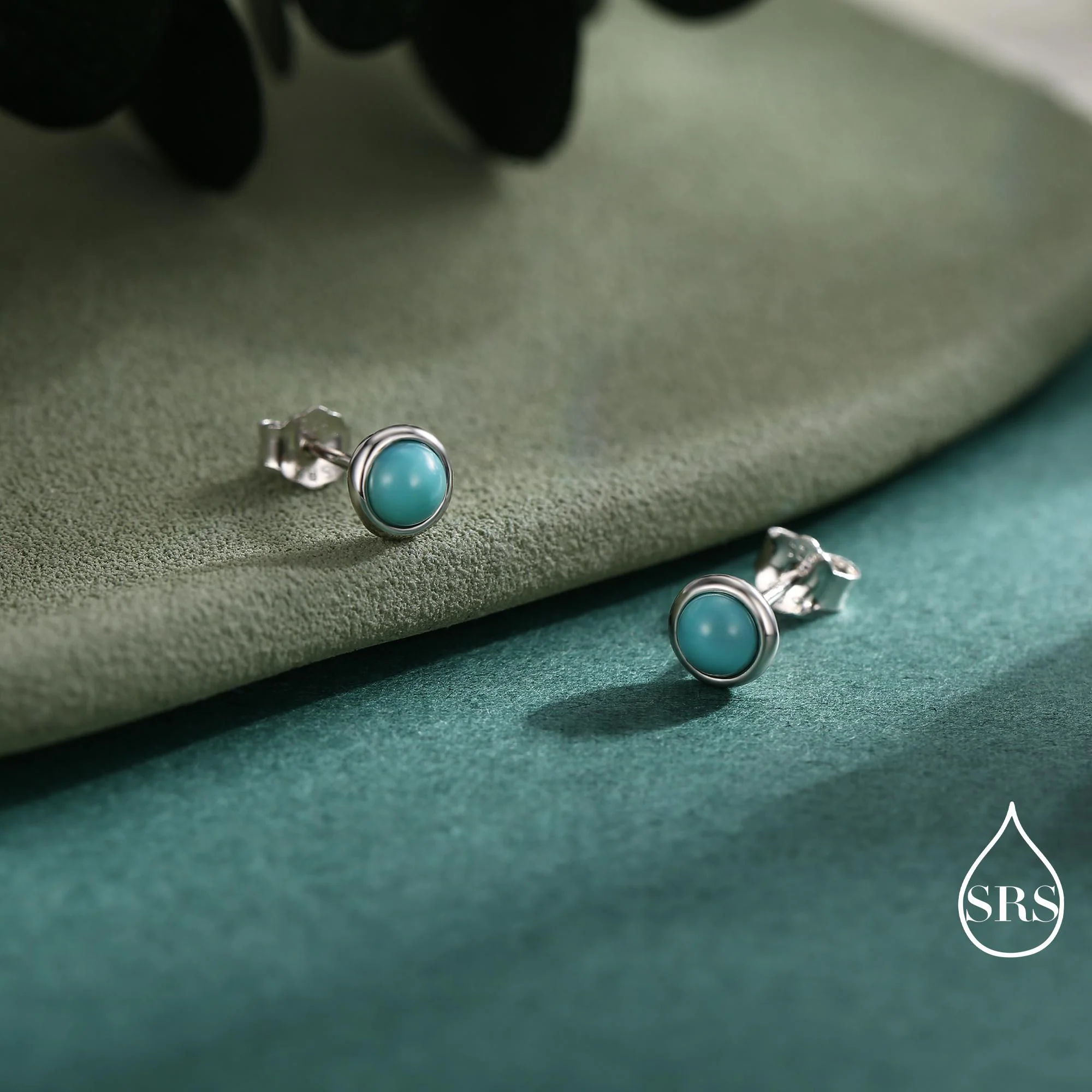 Sterling Silver Green Turquoise Stud Earrings, 3mm, Genuine Turquoise Gemstone Stud, Bezel, Minimalist Style, December Birthstone - Image 10