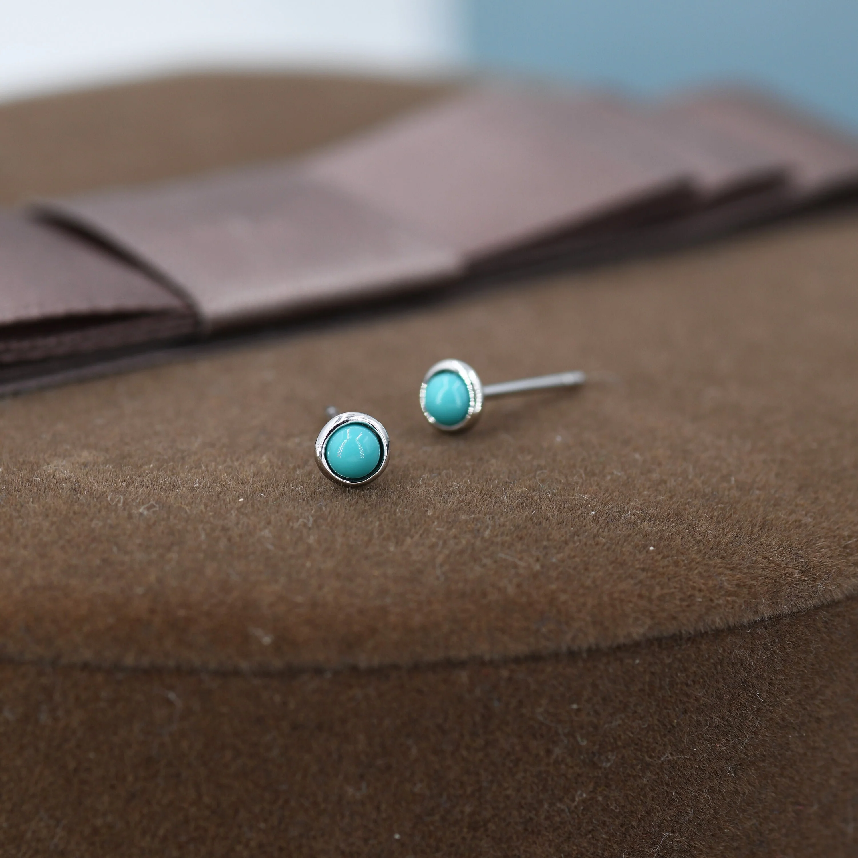 Sterling Silver Green Turquoise Stud Earrings, 3mm, Genuine Turquoise Gemstone Stud, Bezel, Minimalist Style, December Birthstone - Image 4