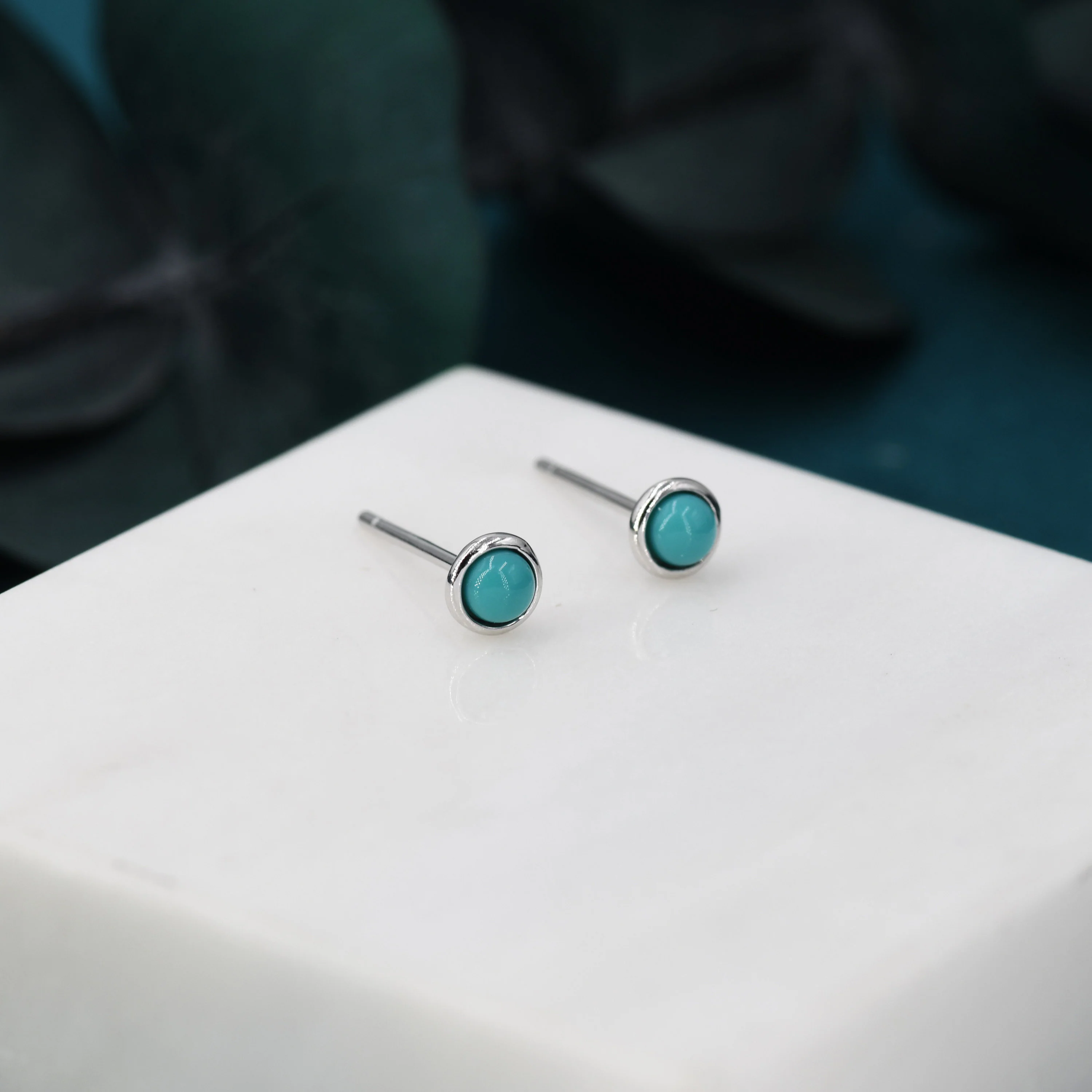 Sterling Silver Green Turquoise Stud Earrings, 3mm, Genuine Turquoise Gemstone Stud, Bezel, Minimalist Style, December Birthstone - Image 5