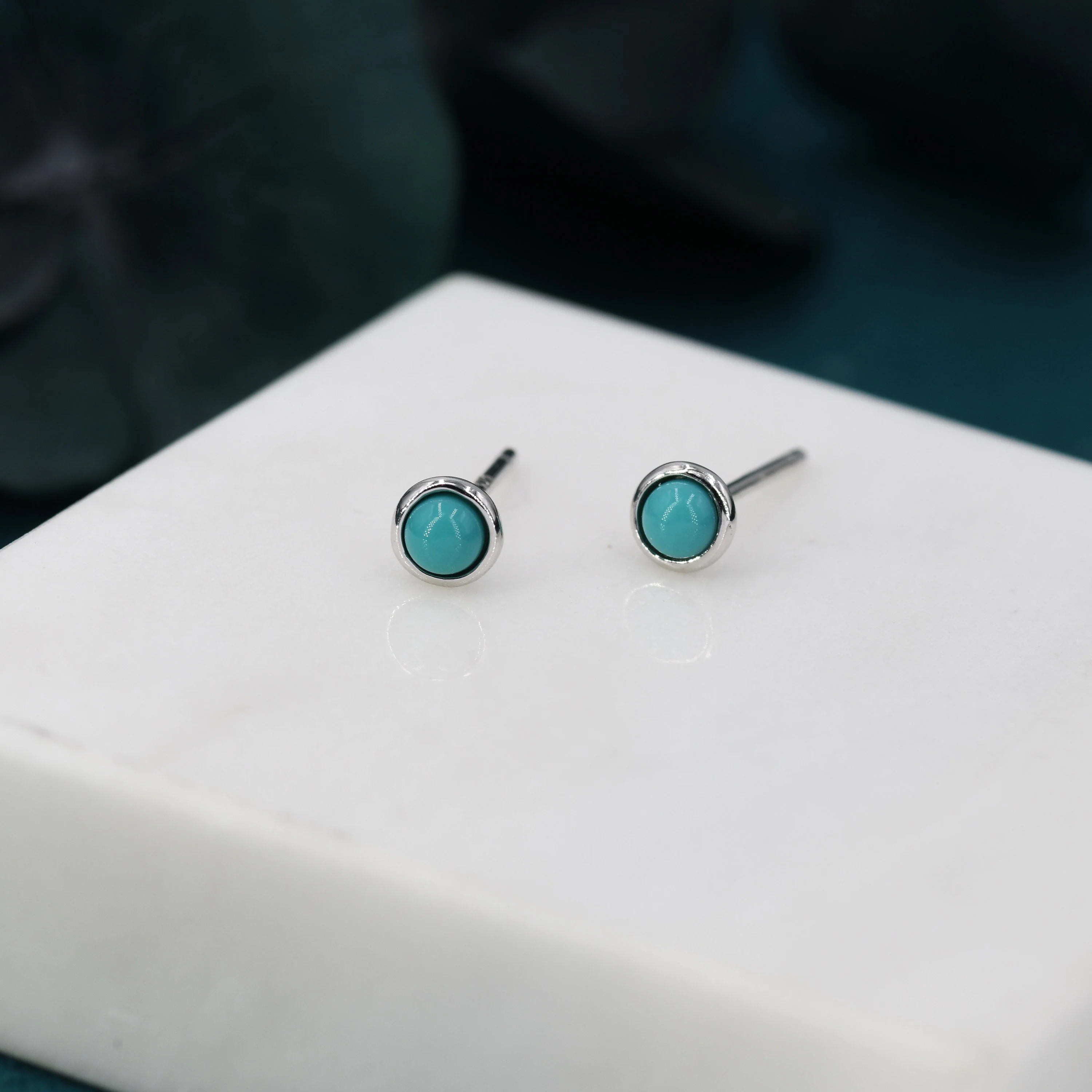 Sterling Silver Green Turquoise Stud Earrings, 3mm, Genuine Turquoise Gemstone Stud, Bezel, Minimalist Style, December Birthstone - Image 6