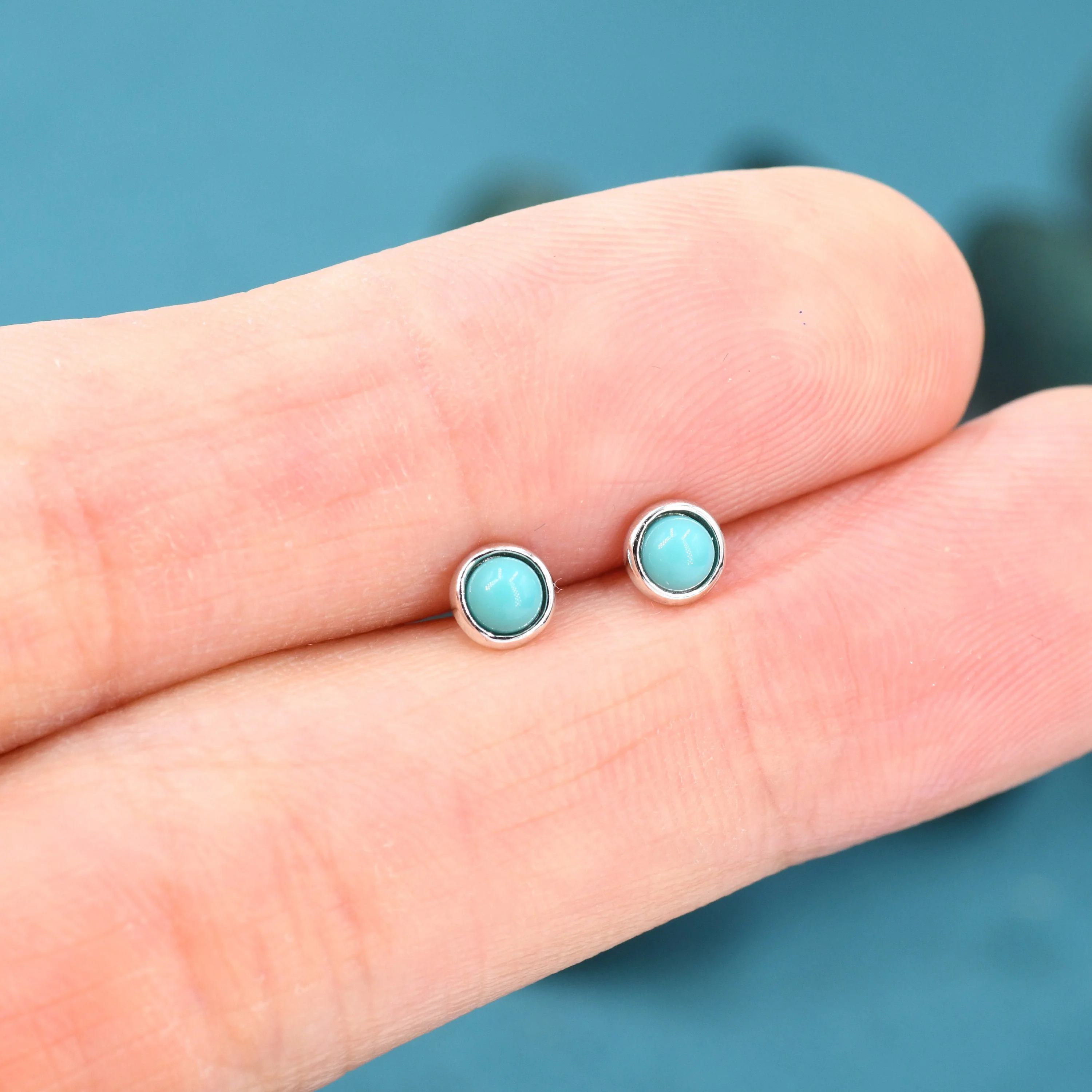 Sterling Silver Green Turquoise Stud Earrings, 3mm, Genuine Turquoise Gemstone Stud, Bezel, Minimalist Style, December Birthstone - Image 7
