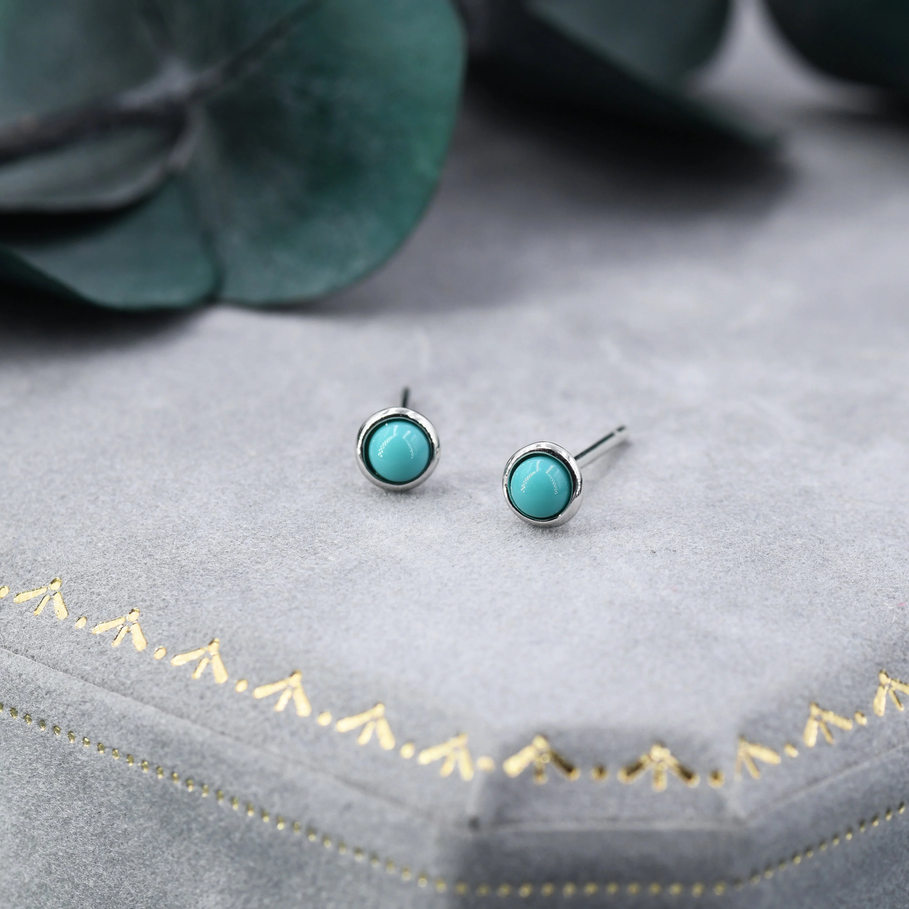 Sterling Silver Green Turquoise Stud Earrings, 3mm, Genuine Turquoise Gemstone Stud, Bezel, Minimalist Style, December Birthstone - Image 8