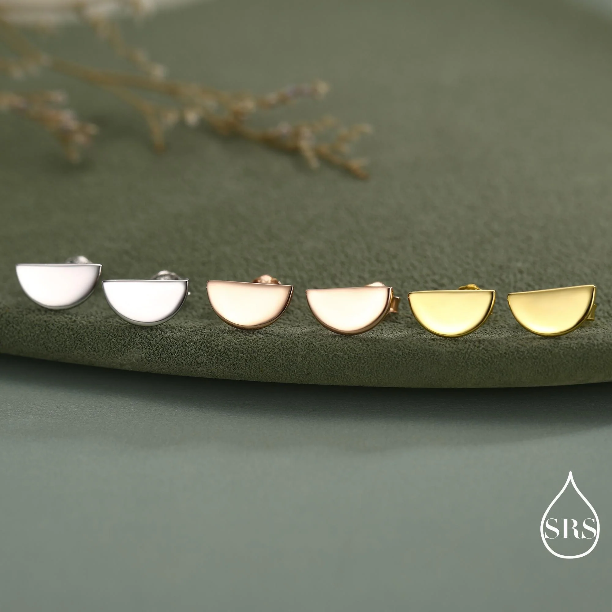 Sterling Silver Half Circle Stud Earrings, Half Moon Stud Earrings, Silver, Gold or Rose Gold, Small Earrings, Stacking Earrings, Geometric - Image 7