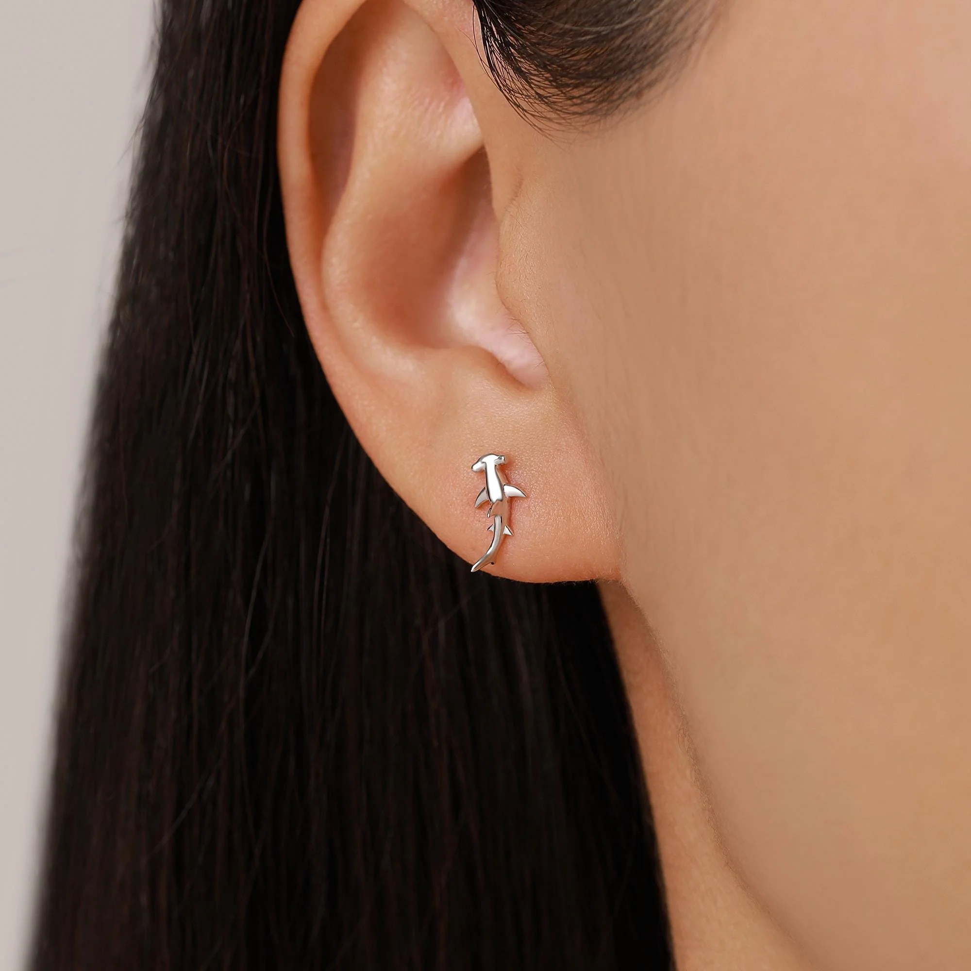 Sterling Silver Hammerhead Shark Stud Earrings - Image 3