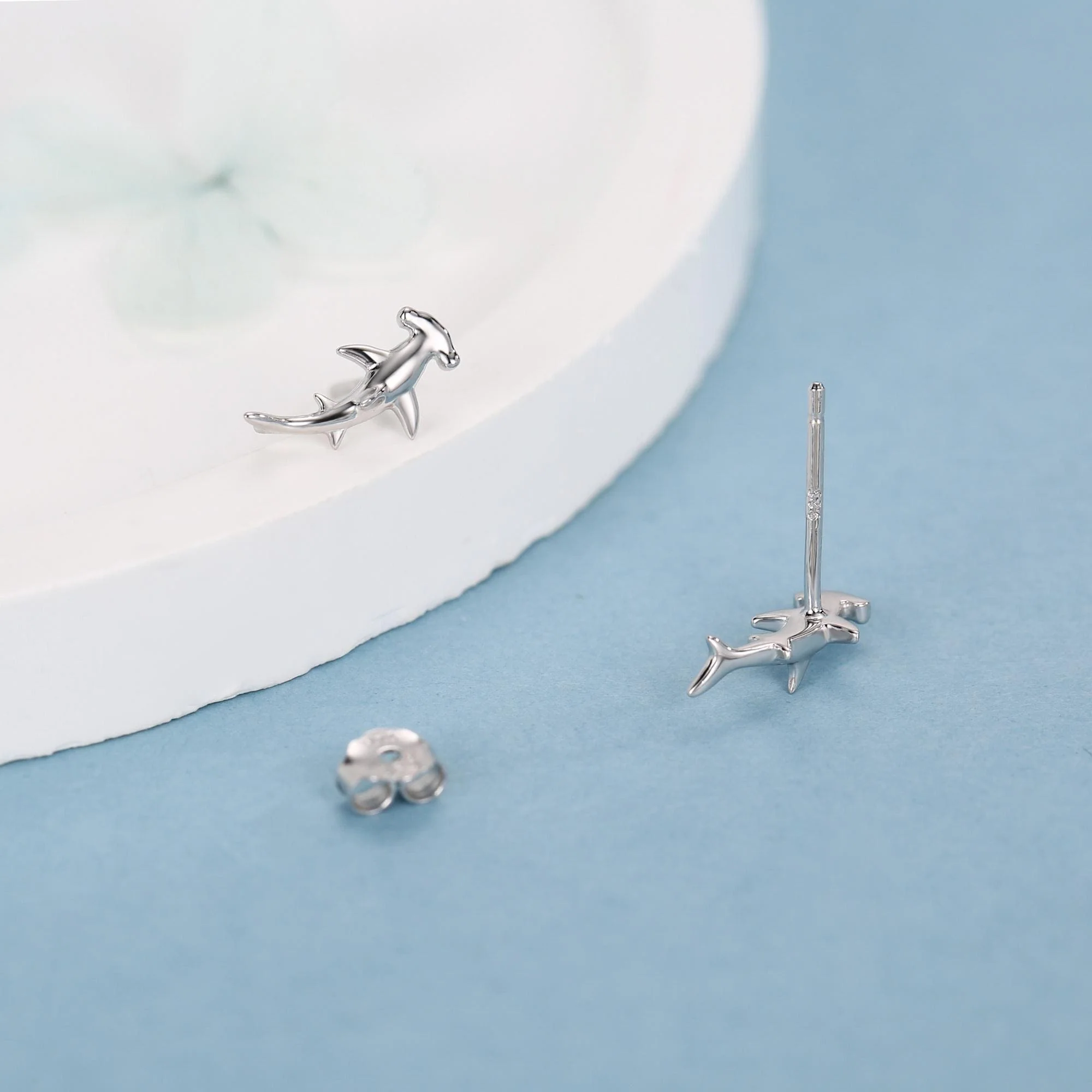 Sterling Silver Hammerhead Shark Stud Earrings - Image 7