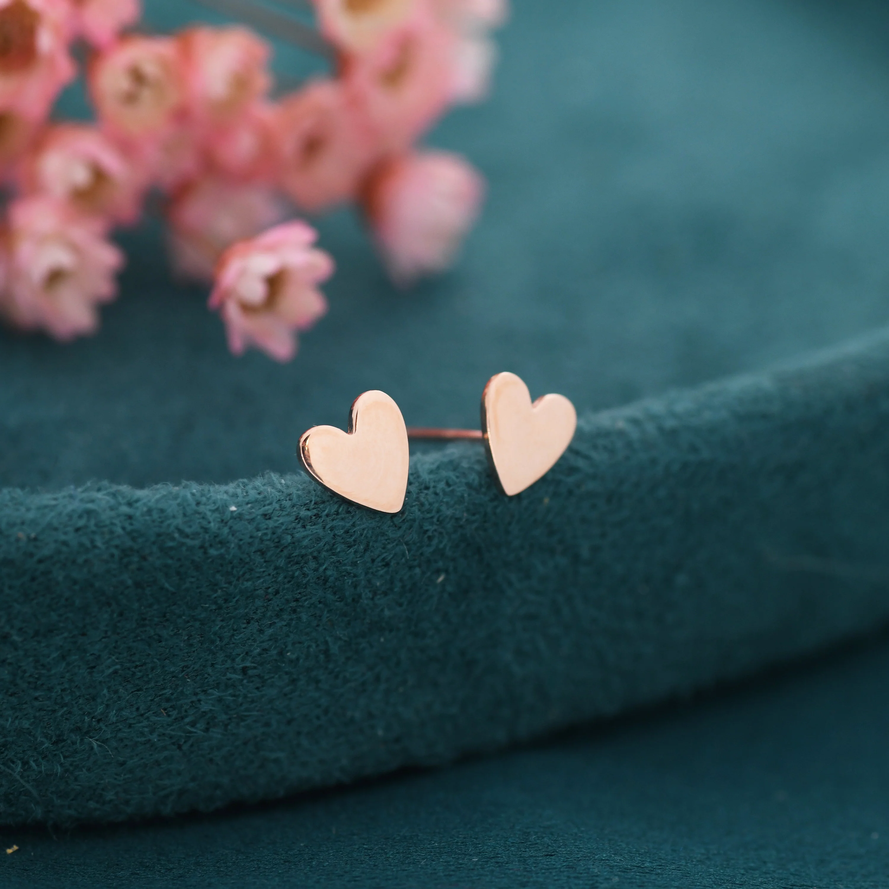 Sterling Silver Heart Earrings, Silver, Gold or Rose Gold, Petite Long Heart Stud Earrings, Tiny Heart Stud - Image 2
