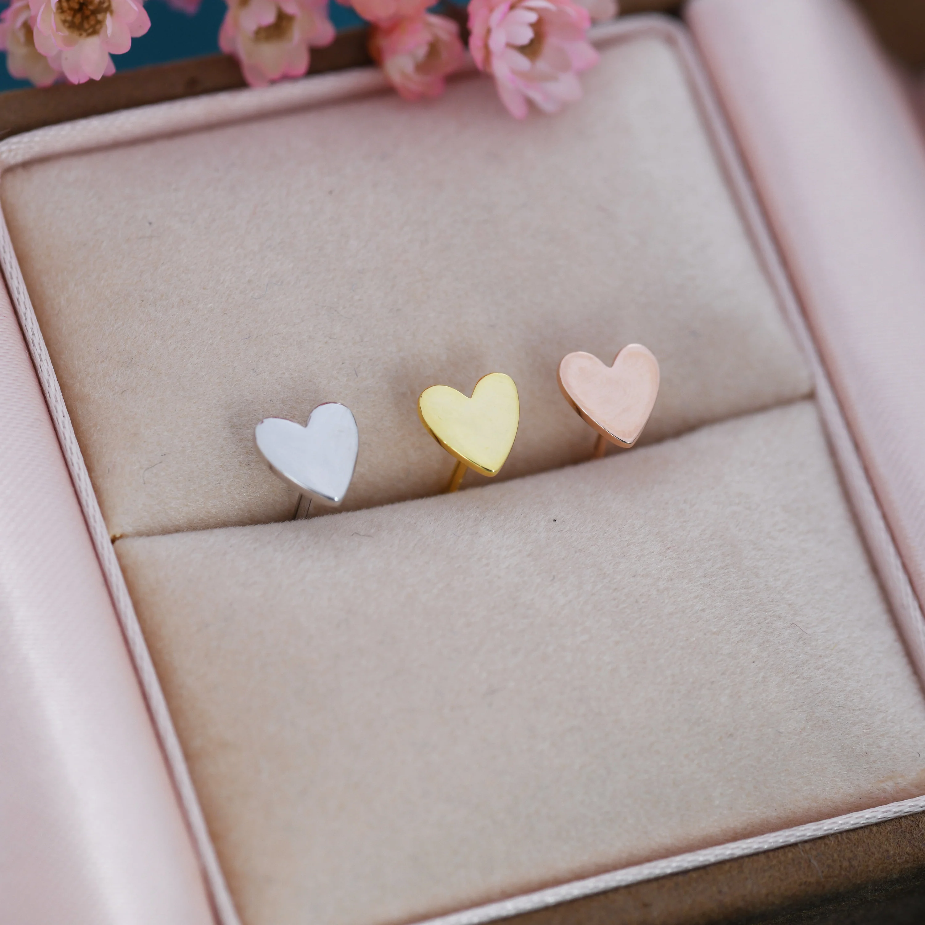 Sterling Silver Heart Earrings, Silver, Gold or Rose Gold, Petite Long Heart Stud Earrings, Tiny Heart Stud - Image 3