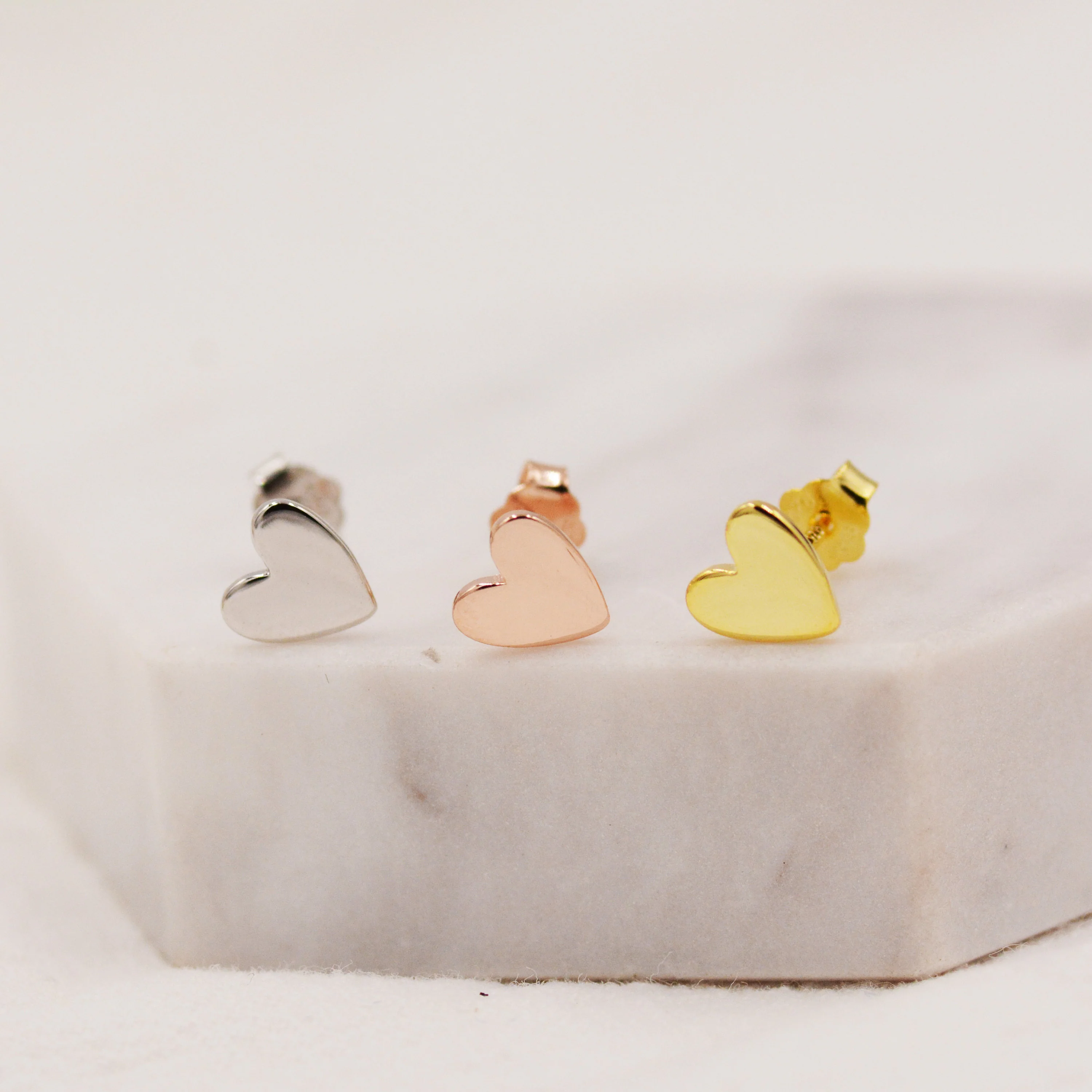 Sterling Silver Heart Earrings, Silver, Gold or Rose Gold, Petite Long Heart Stud Earrings, Tiny Heart Stud - Image 5