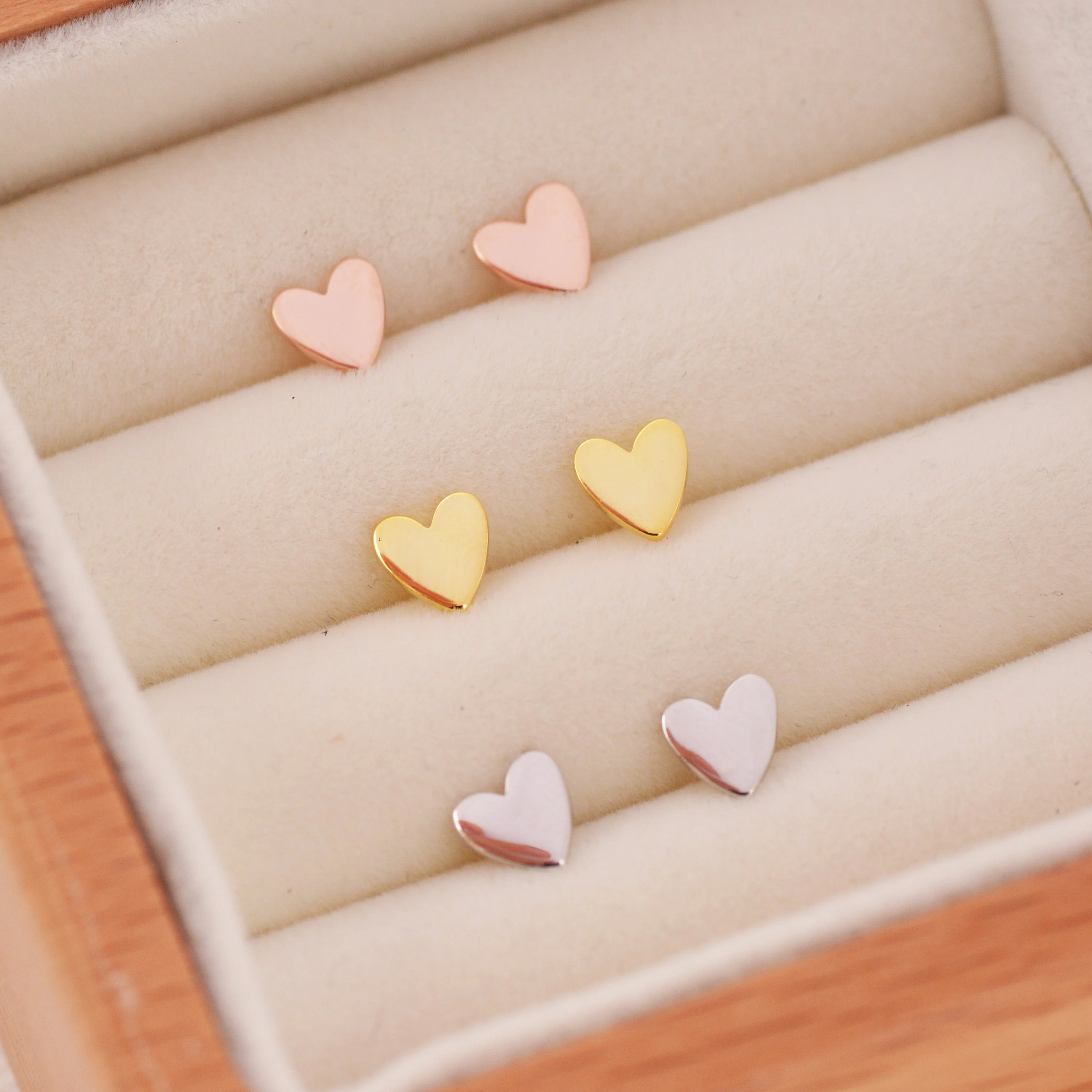 Sterling Silver Heart Earrings, Silver, Gold or Rose Gold, Petite Long Heart Stud Earrings, Tiny Heart Stud - Image 7