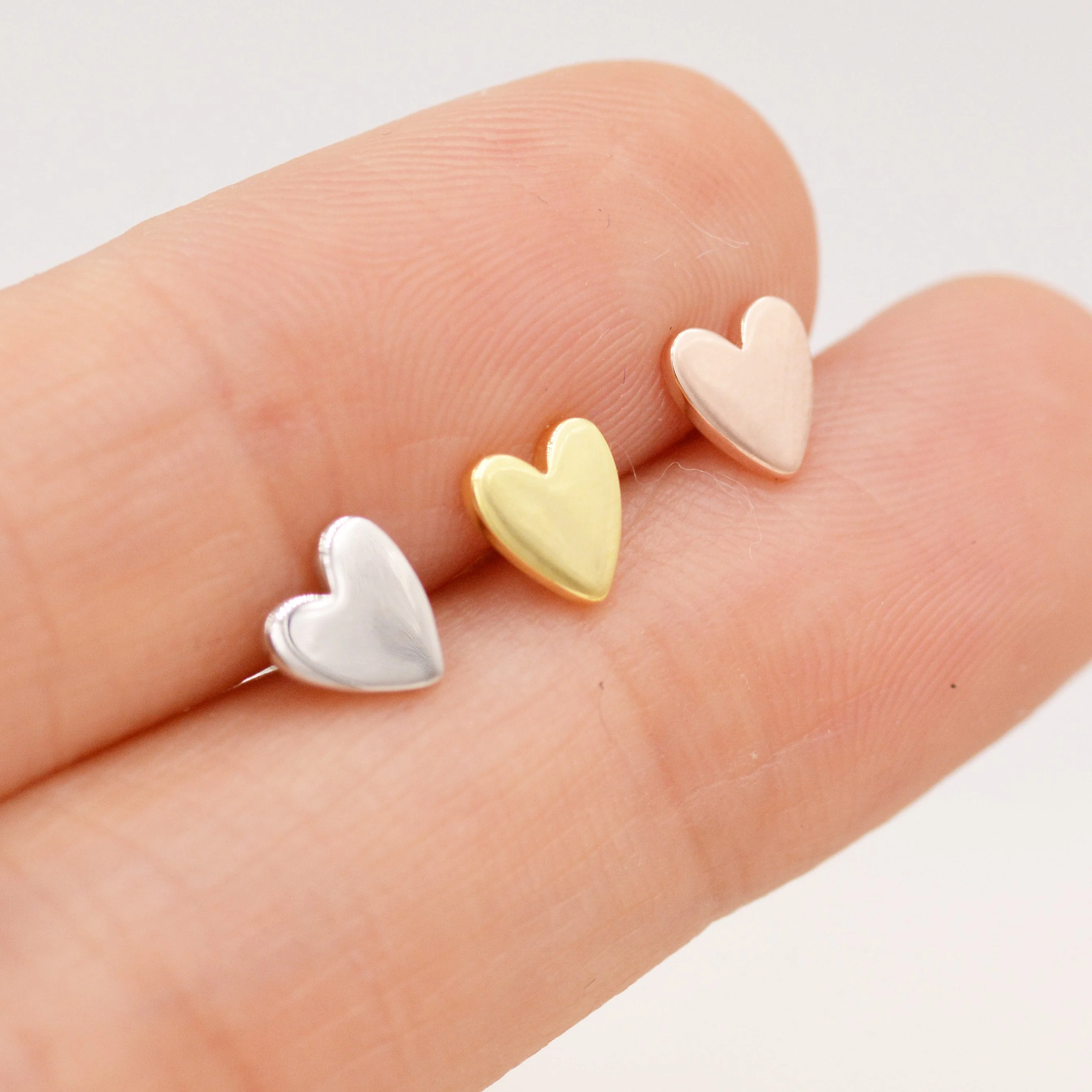 Sterling Silver Heart Earrings, Silver, Gold or Rose Gold, Petite Long Heart Stud Earrings, Tiny Heart Stud - Image 8