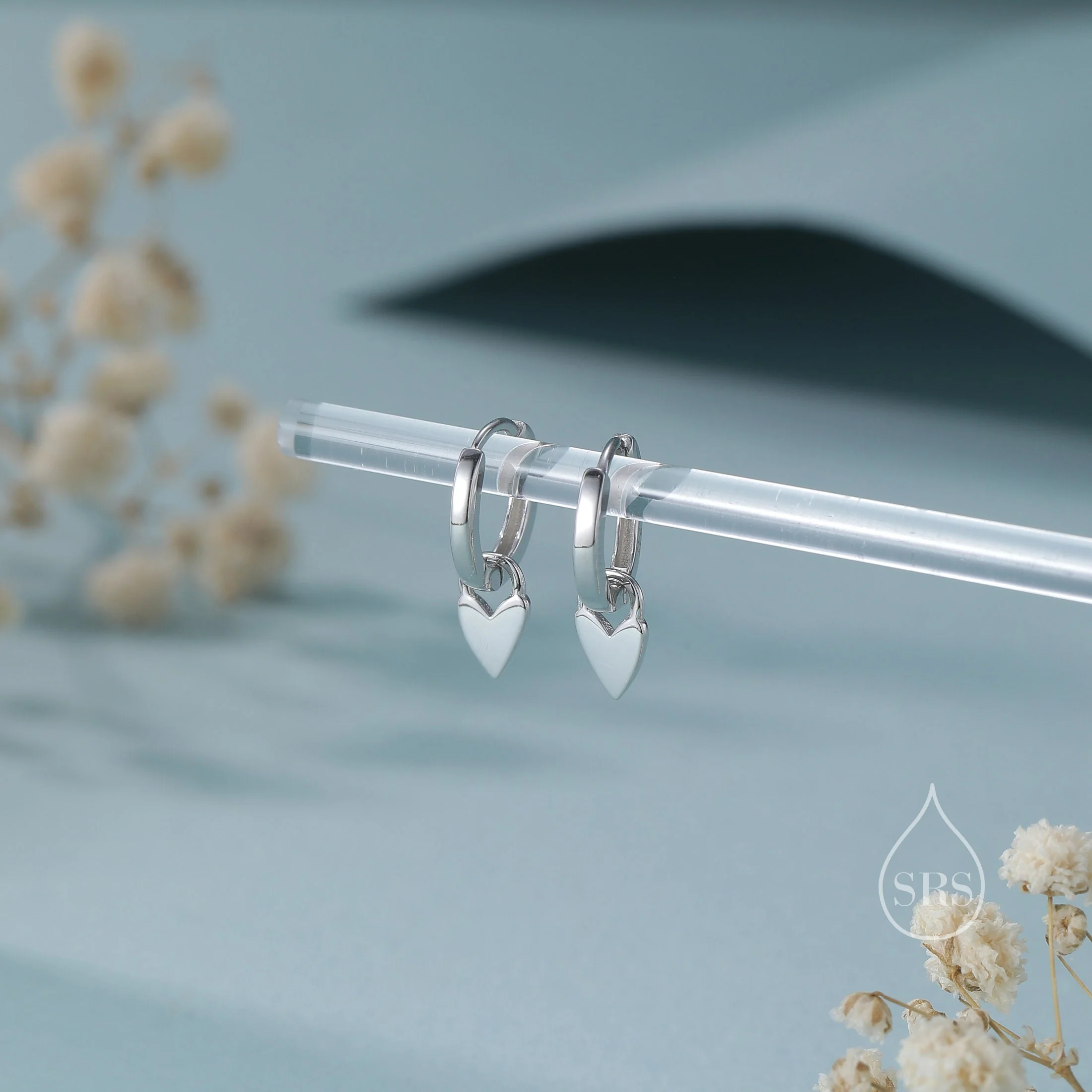 Sterling Silver Heart Huggie Hoops, Silver or Gold or Rose Gold, Detachable Tiny Heart Hoop Earrings, Heart Charm Dangle Earrings, - Image 3
