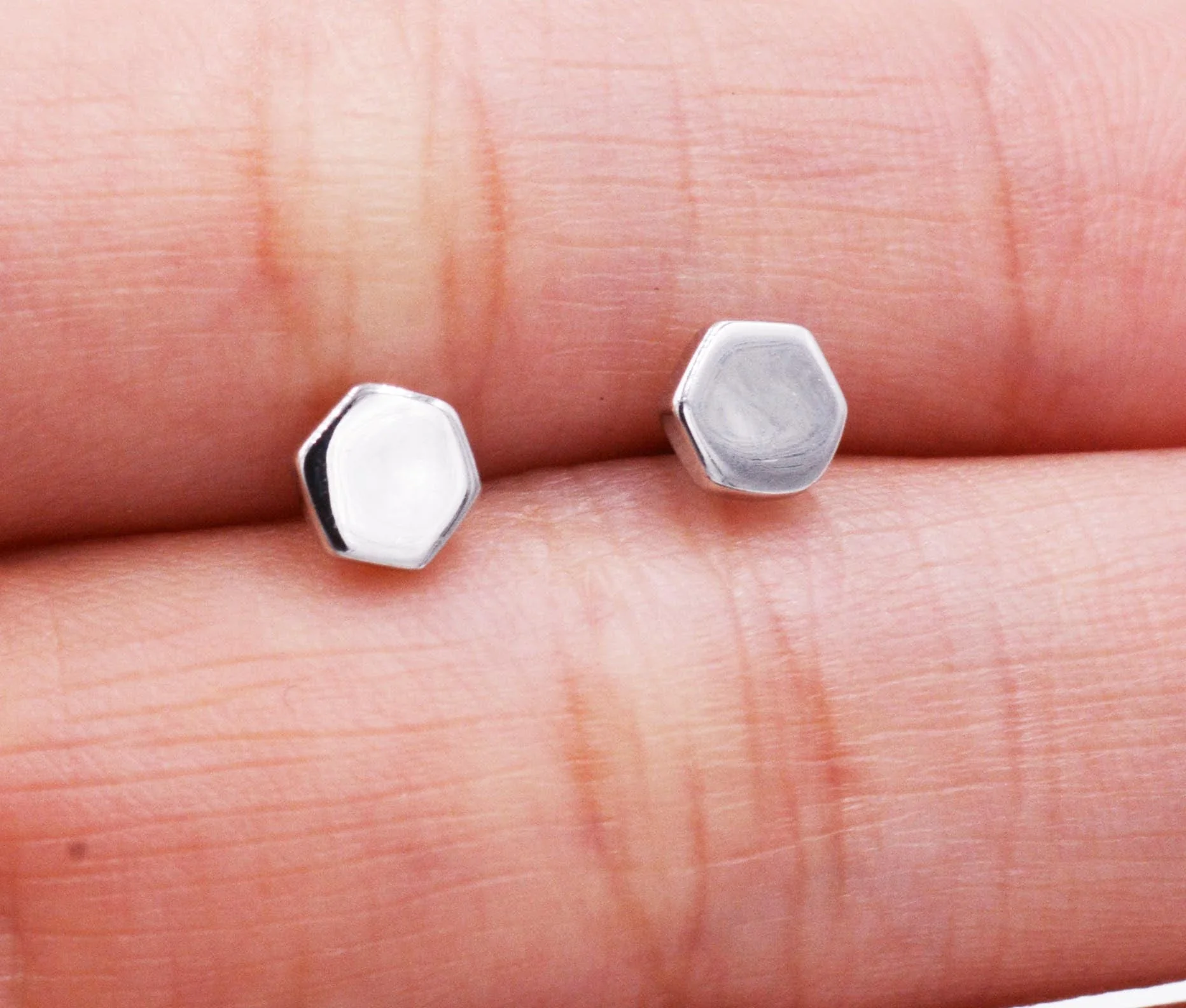 Sterling Silver Hexagon Geometry Stud Earrings, Minimalist Geometric Design, Anti-Tarnish Finish H76 - Image 3