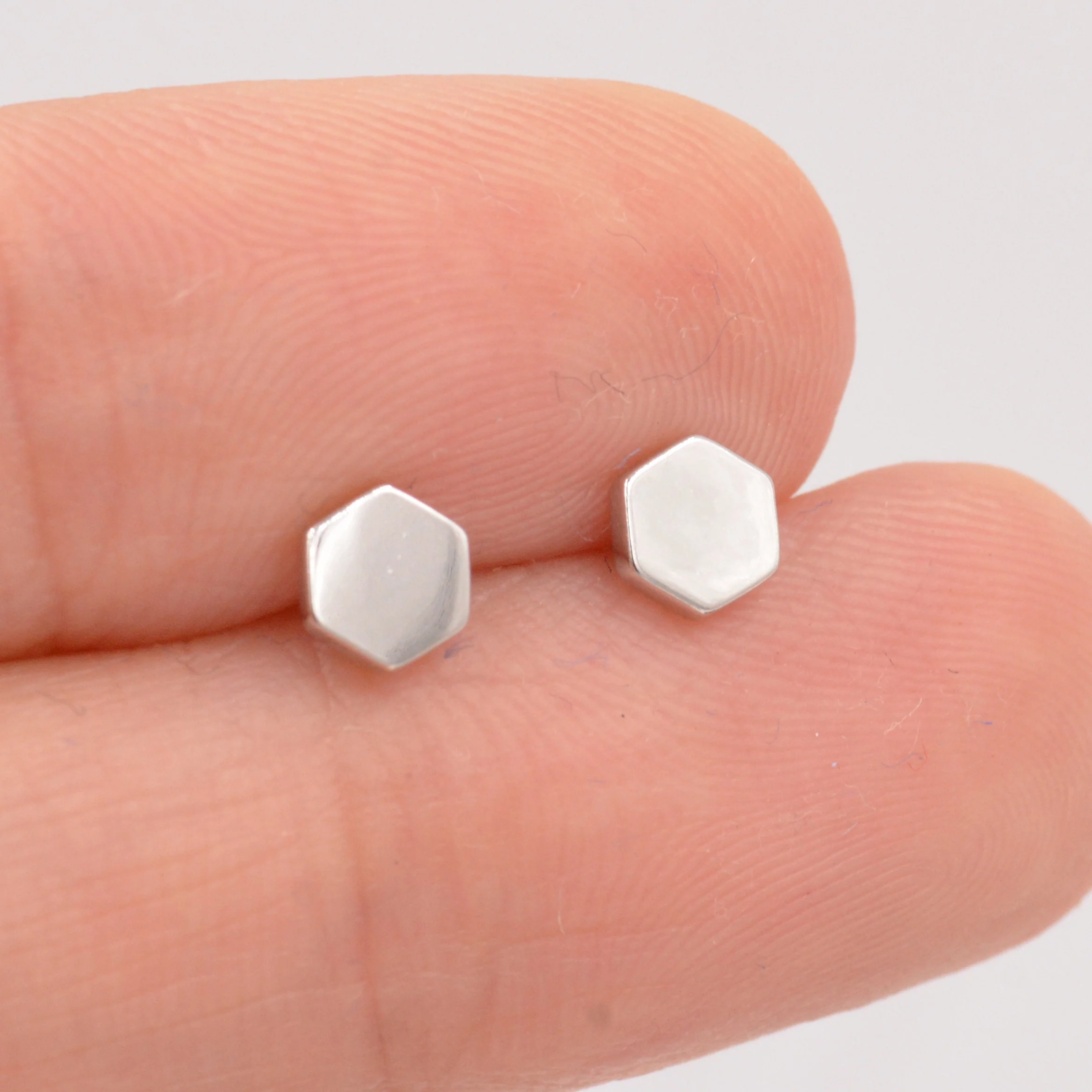 Sterling Silver Hexagon Geometry Stud Earrings, Silver or Gold, Minimalist Geometric Design, Anti-Tarnish Finish - Image 4