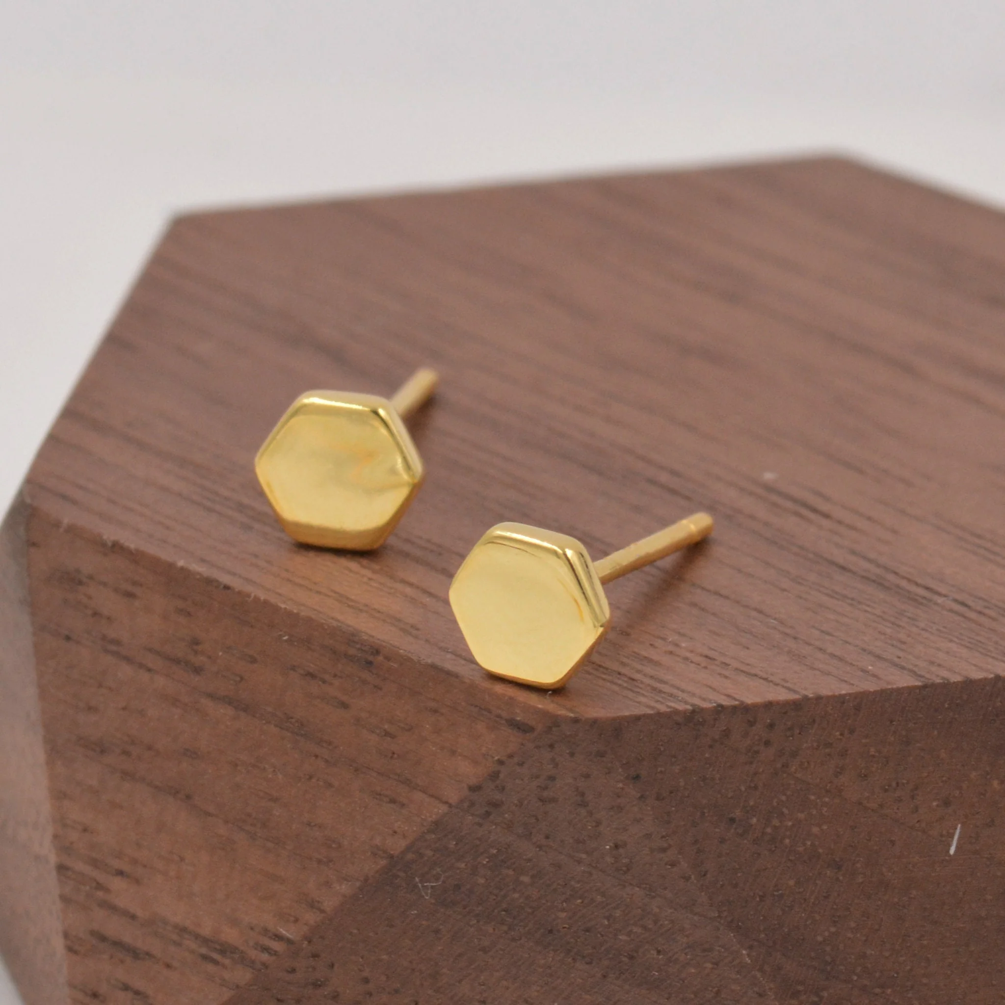 Sterling Silver Hexagon Geometry Stud Earrings, Silver or Gold, Minimalist Geometric Design, Anti-Tarnish Finish - Image 5