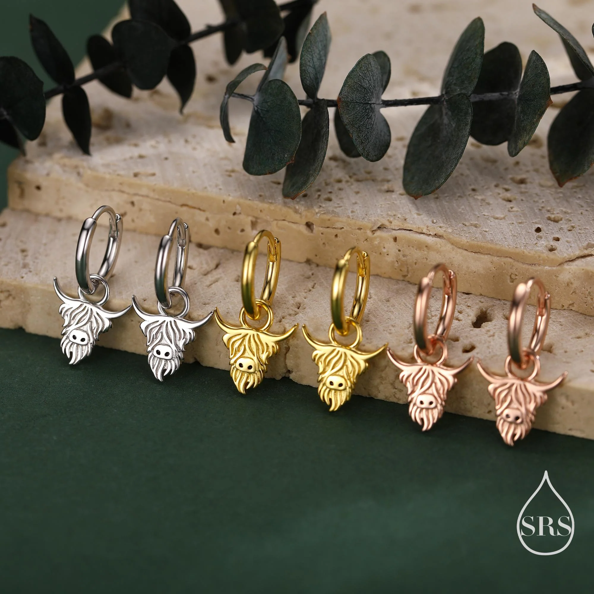 Sterling Silver Highland Cow Huggie Hoops, Finish Available in Silver or Gold or Rose Gold, Highland Cow Earrings, Detachable Hoops - Image 6