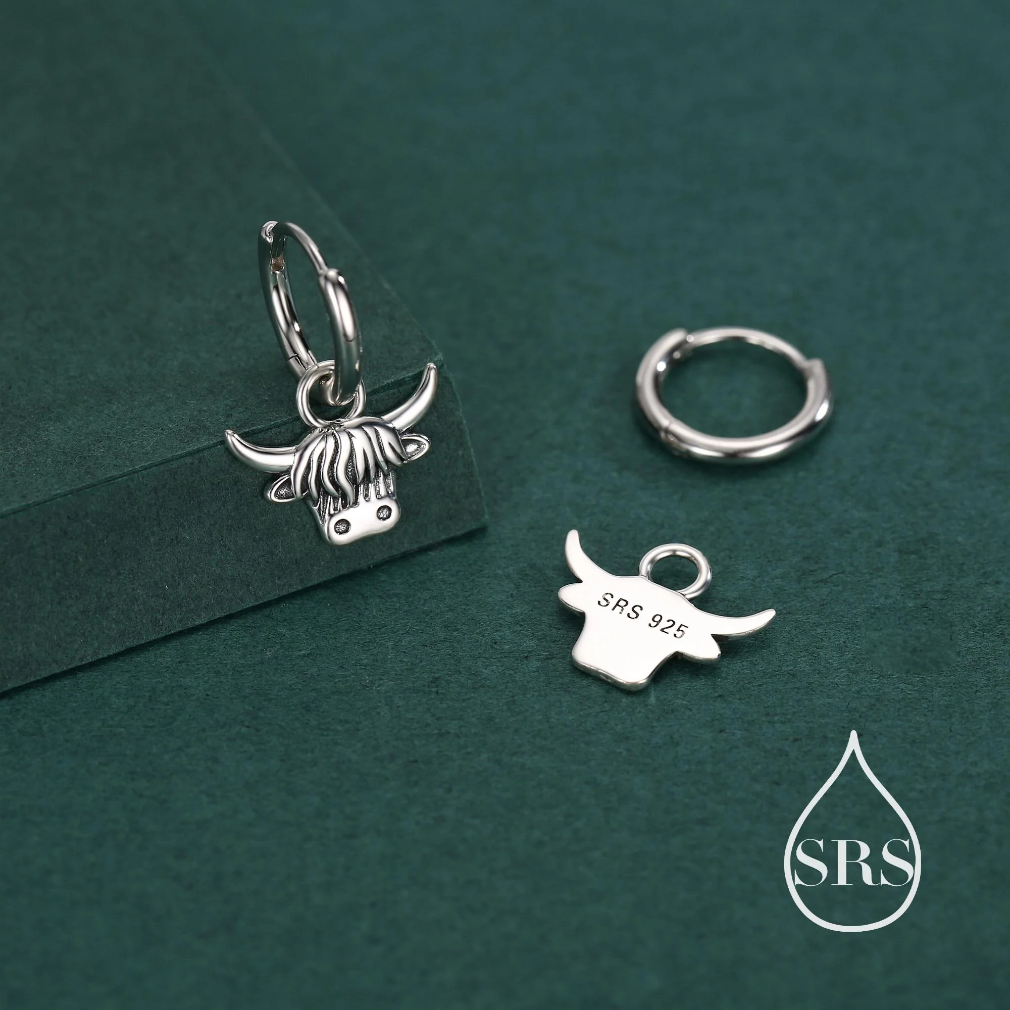 Sterling Silver Highland Cow Huggie Hoops with Detachable Charms - Image 4