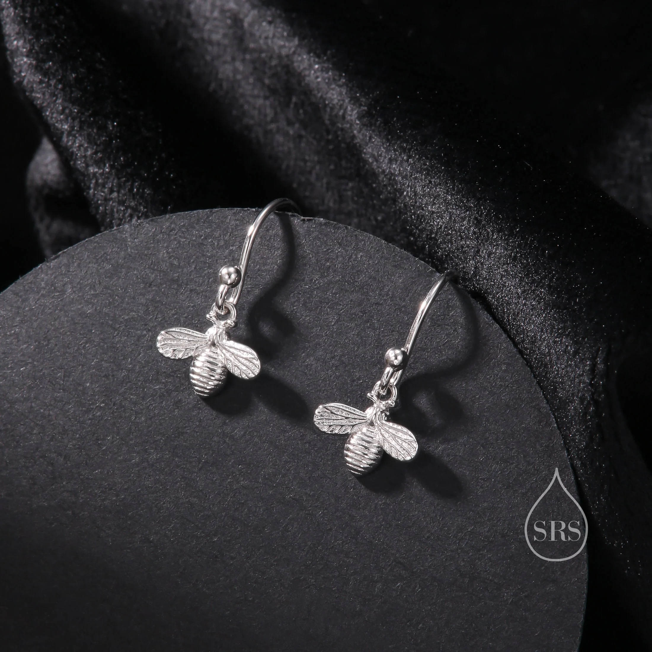 Sterling Silver Honey Bee Drop Hook Earrings, Silver or Gold or Rose Gold, Delicate Bee Earrings, Honey Bee Earrings, Bumble Bee Earrings - Image 4