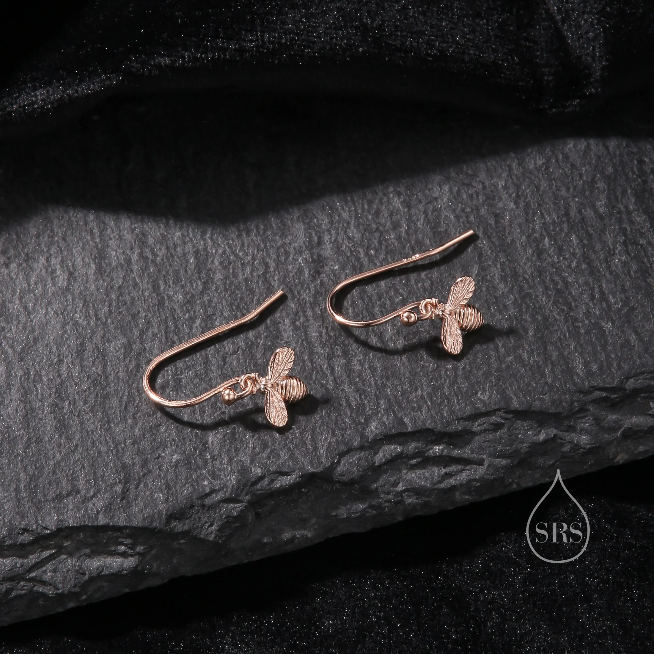 Sterling Silver Honey Bee Drop Hook Earrings, Silver or Gold or Rose Gold, Delicate Bee Earrings, Honey Bee Earrings, Bumble Bee Earrings - Image 5