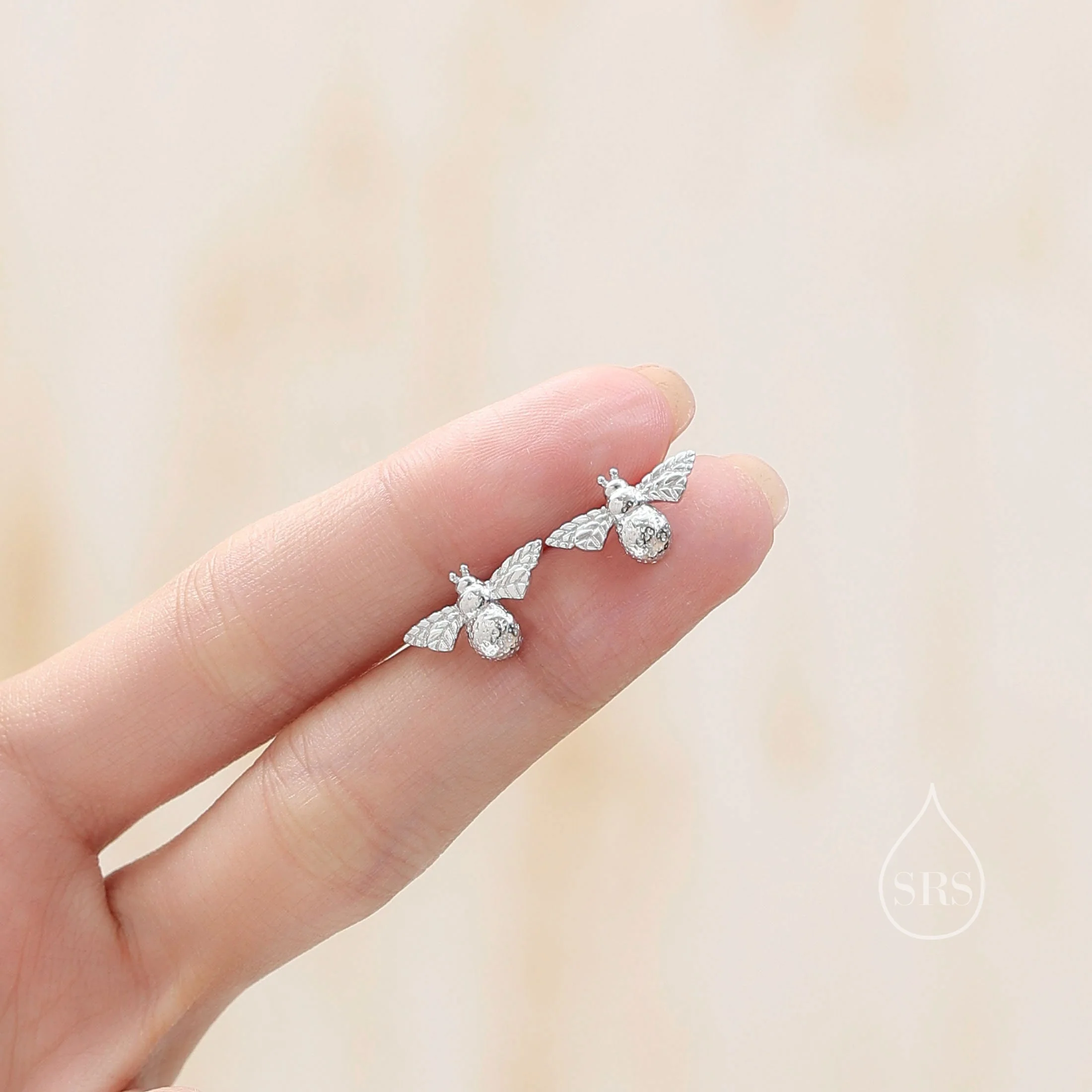 Sterling Silver Honey Bee Stud Earrings, Silver or Gold or Rose Gold, Bee Earrings, Honey Bee Earrings, Bumble Bee Earrings - Image 2