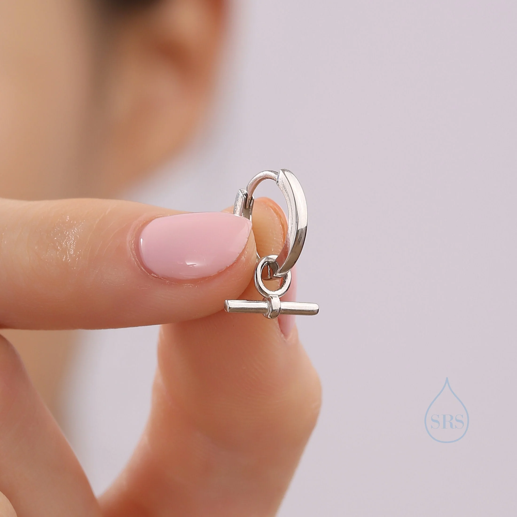 Sterling Silver Horizontal Bar Dangle Hoop Earrings, Detachable Charm Hoop Earrings, Silver or Gold, Interchangeable and detachable - Image 4