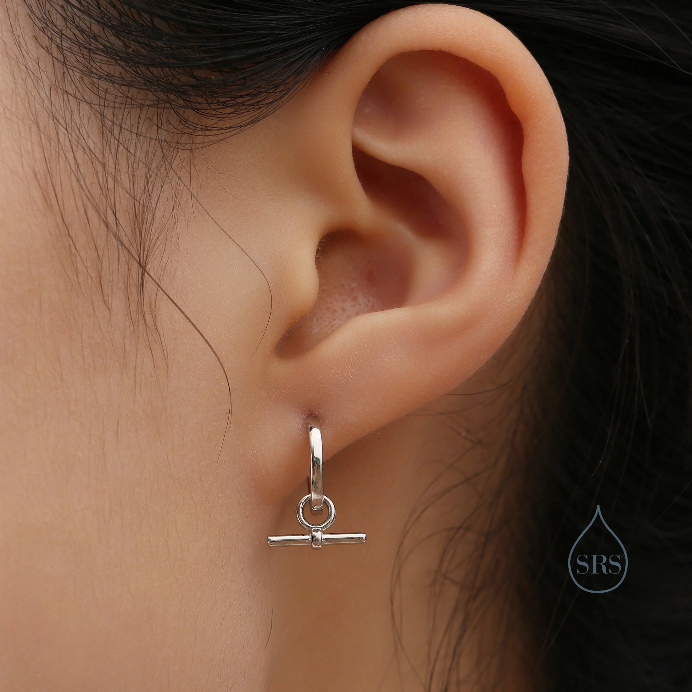 Sterling Silver Horizontal Bar Dangle Hoop Earrings, Detachable Charm Hoop Earrings, Silver or Gold, Interchangeable and detachable - Image 8