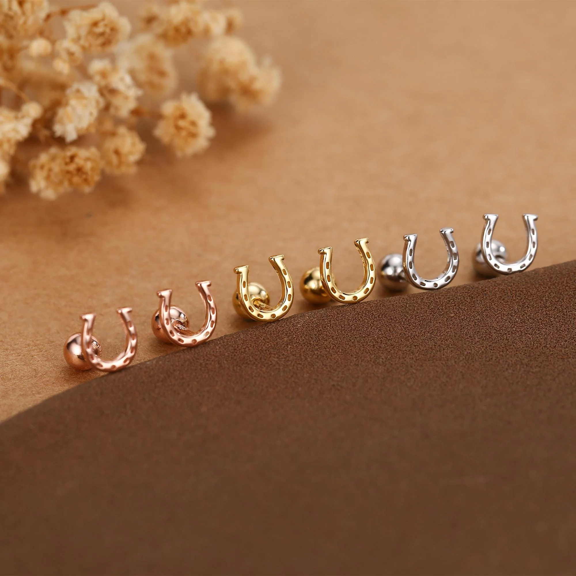 Sterling Silver Horseshoe 18G Screw Back Stud Earrings - Image 2