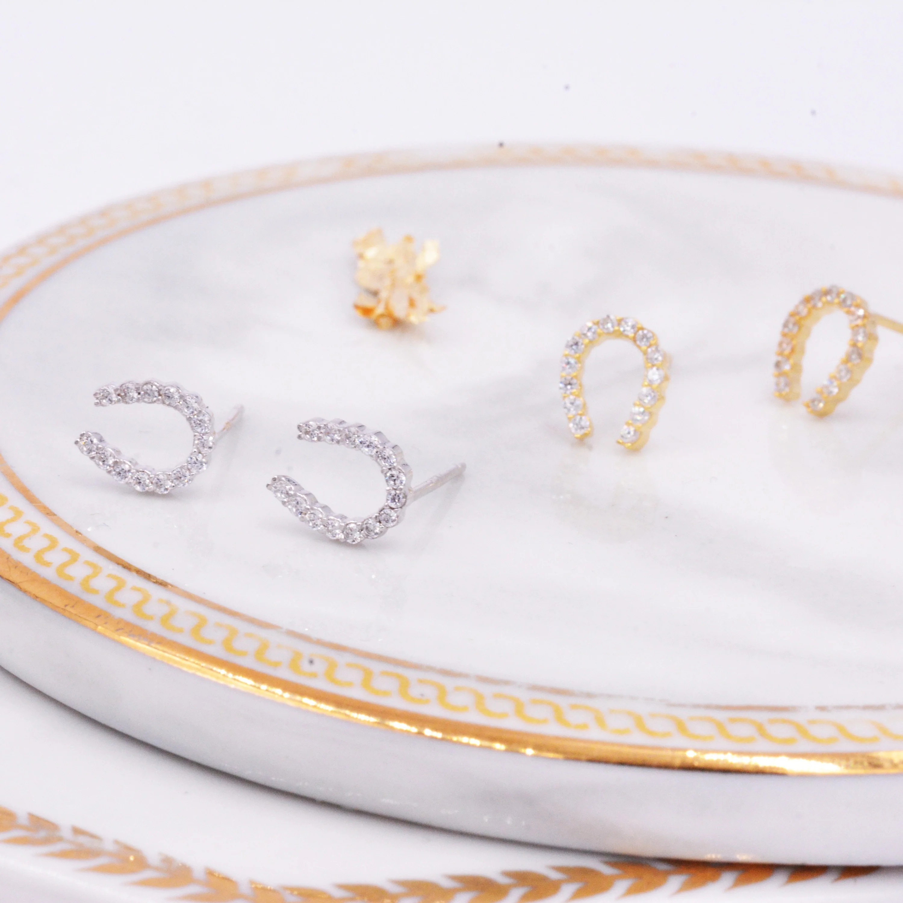 Sterling Silver Horseshoe Stud Earrings with Sparkling CZ Crystals, Fun and Quirky, Jewellery for Good Luck - Image 3