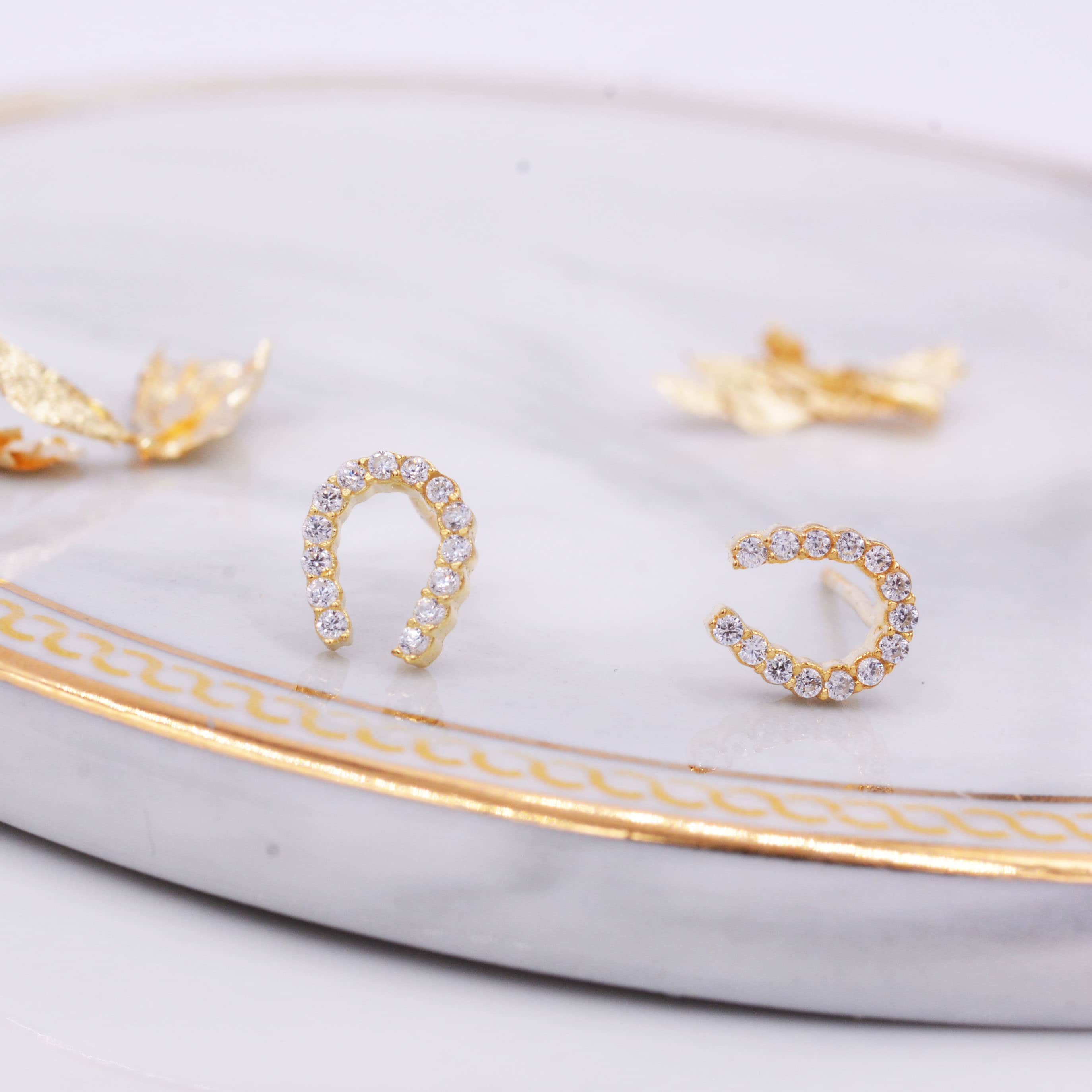 Sterling Silver Horseshoe Stud Earrings with Sparkling CZ Crystals, Fun and Quirky, Jewellery for Good Luck - Image 4