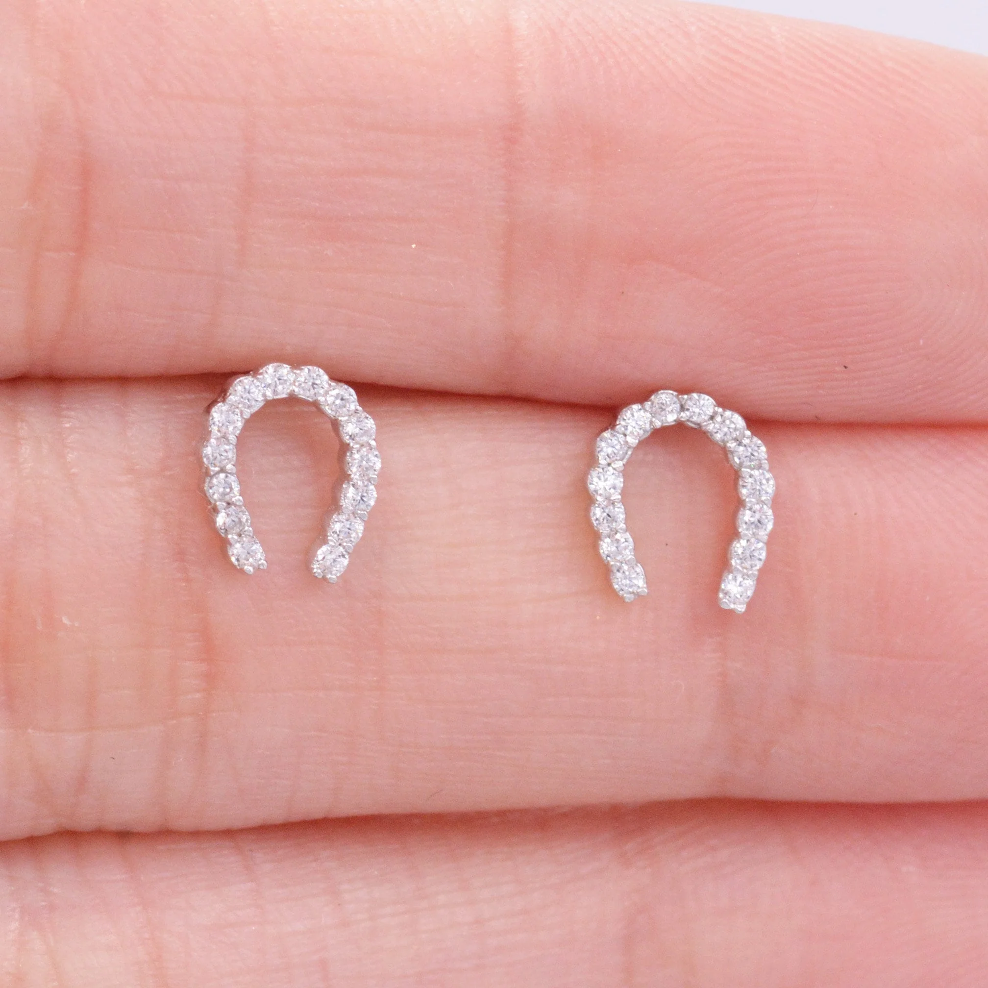 Sterling Silver Horseshoe Stud Earrings with Sparkling CZ Crystals, Fun and Quirky, Jewellery for Good Luck - Image 5