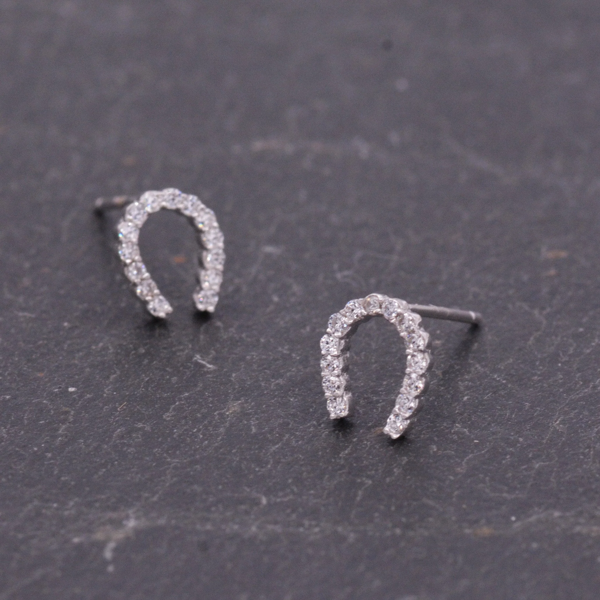 Sterling Silver Horseshoe Stud Earrings with Sparkling CZ Crystals, Fun and Quirky, Jewellery for Good Luck - Image 6