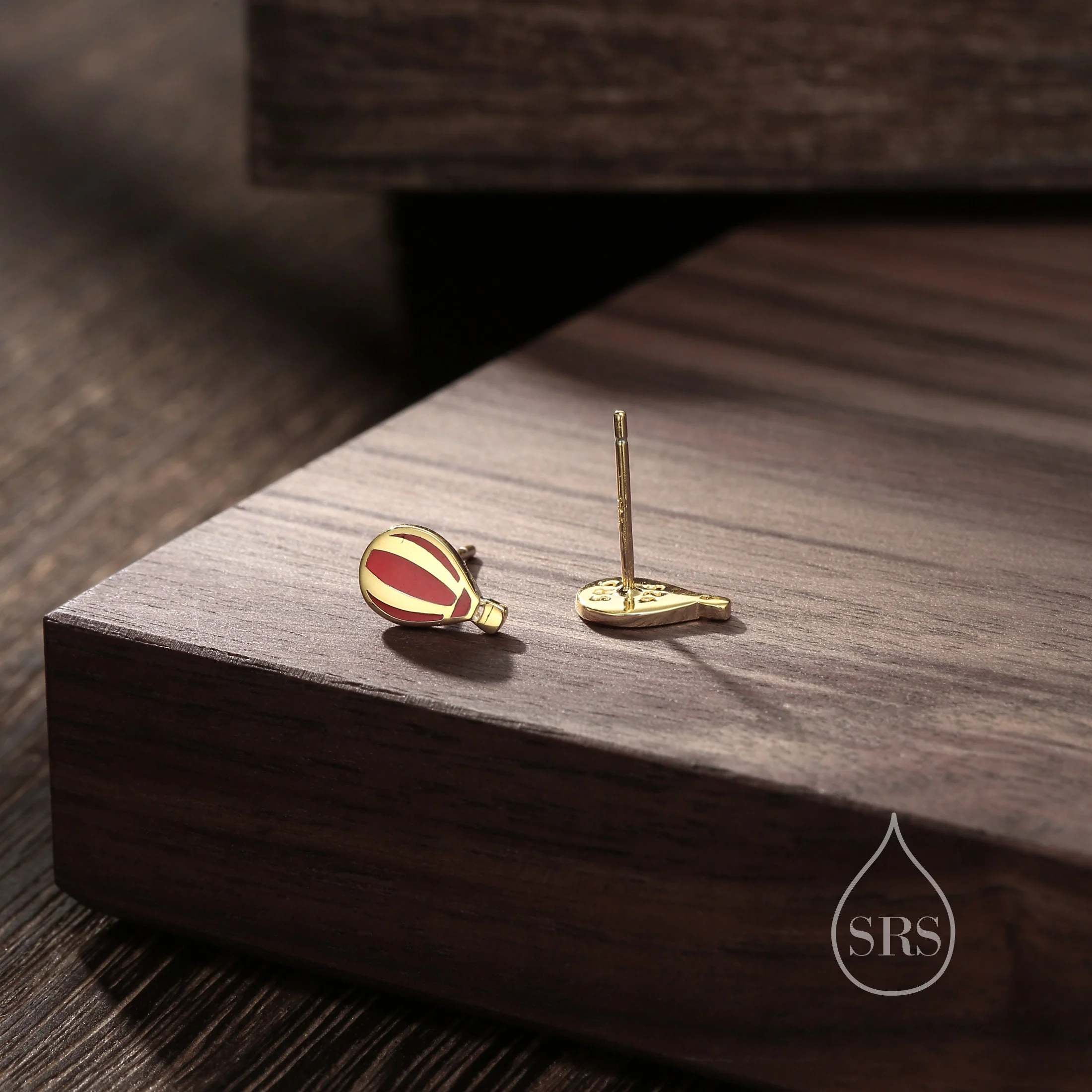 Sterling Silver Hot Air Balloon Stud Earrings, Silver or Gold, Small Hot Air Balloon Earrings with Hand Painted Red Enamel - Image 4