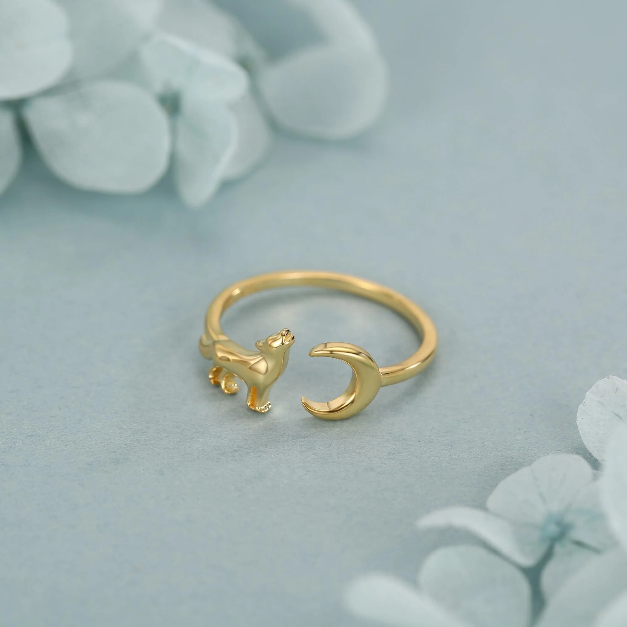 Sterling Silver Howling Wolf and Moon Adjustable Ring - Image 6