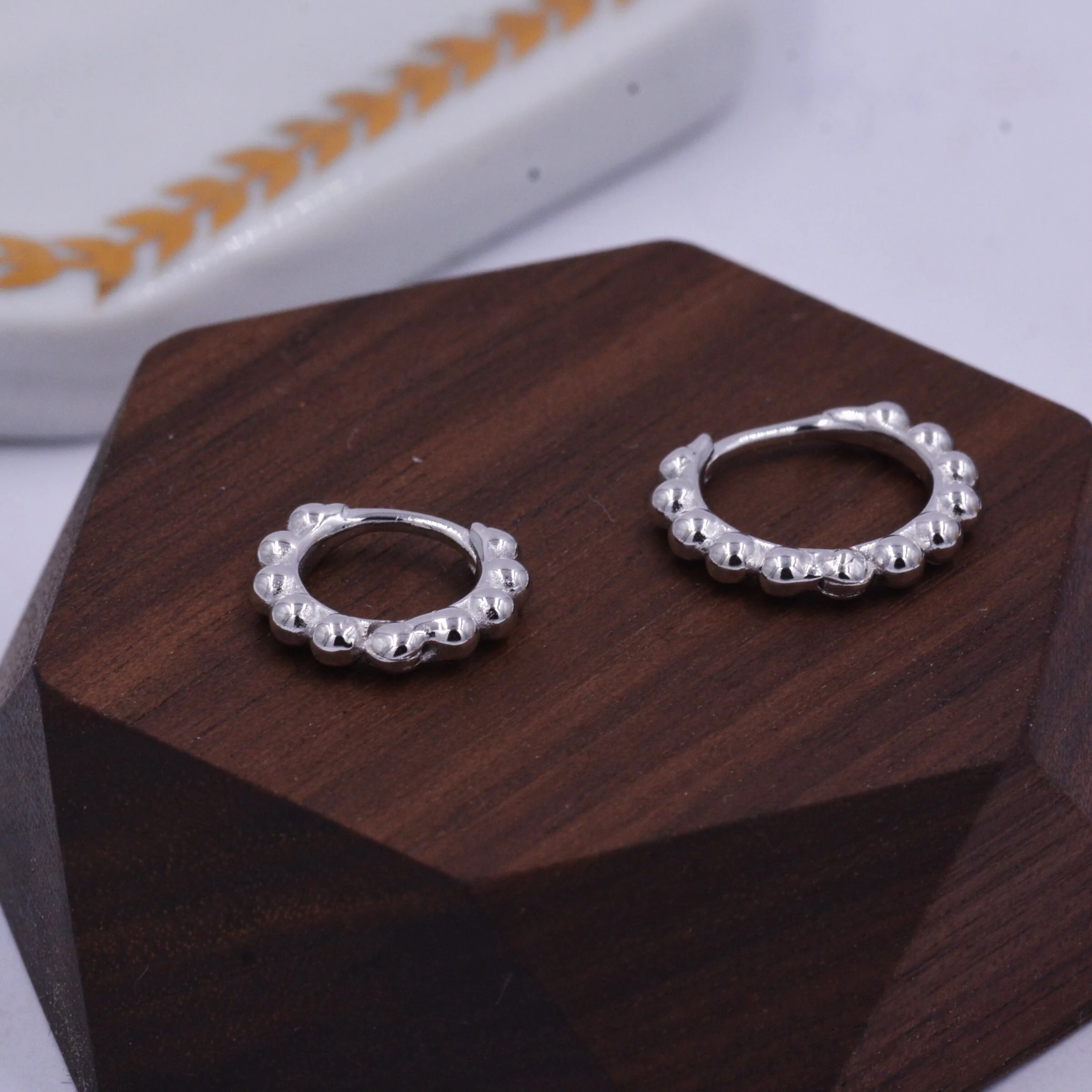 Sterling Silver Huggie Hoop Earrings, Pebble Circle Round Earrings, Minimalist Geometric Design - Image 4