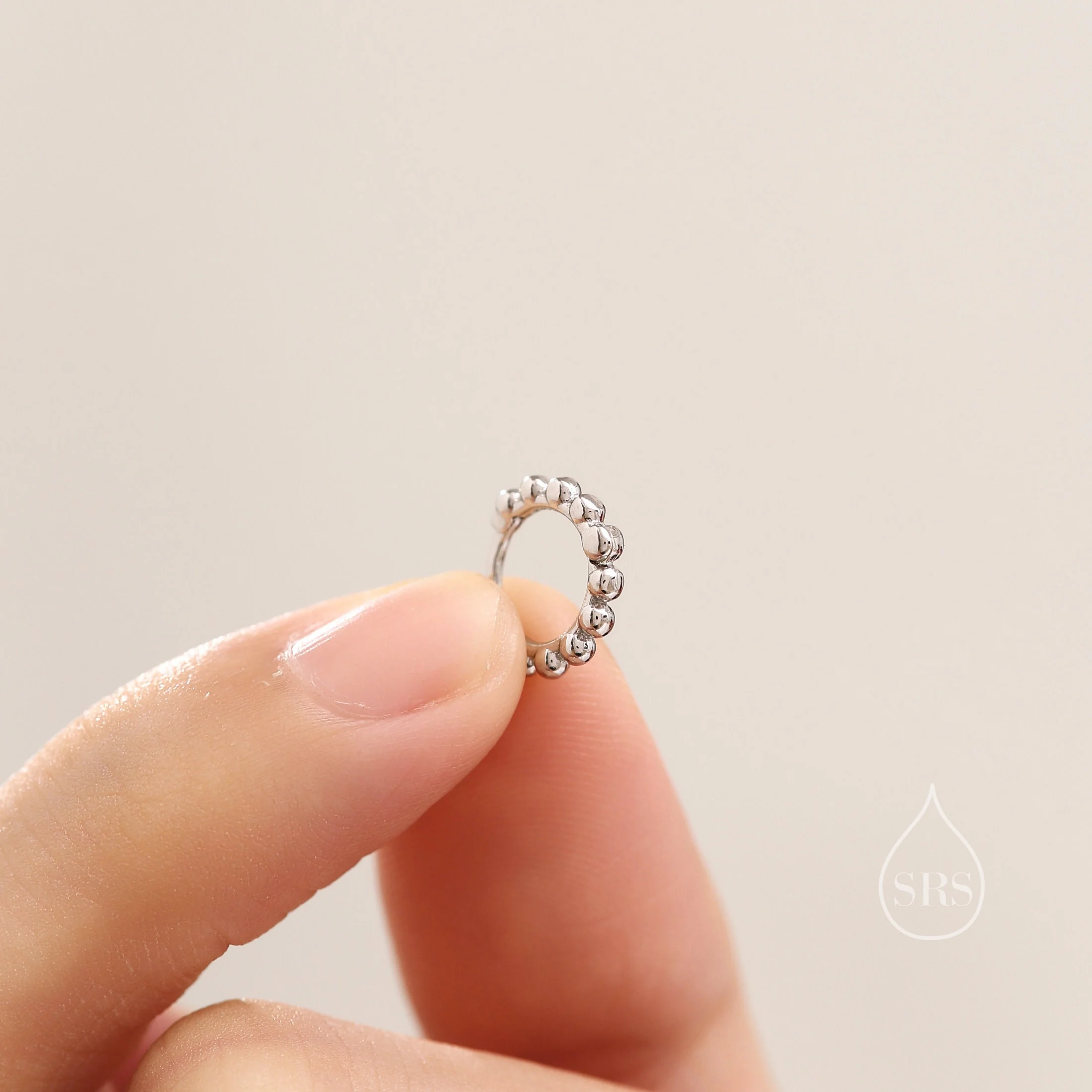 Sterling Silver Huggie Hoop Earrings, Pebble Circle Round Earrings, Minimalist Geometric Design - Image 6