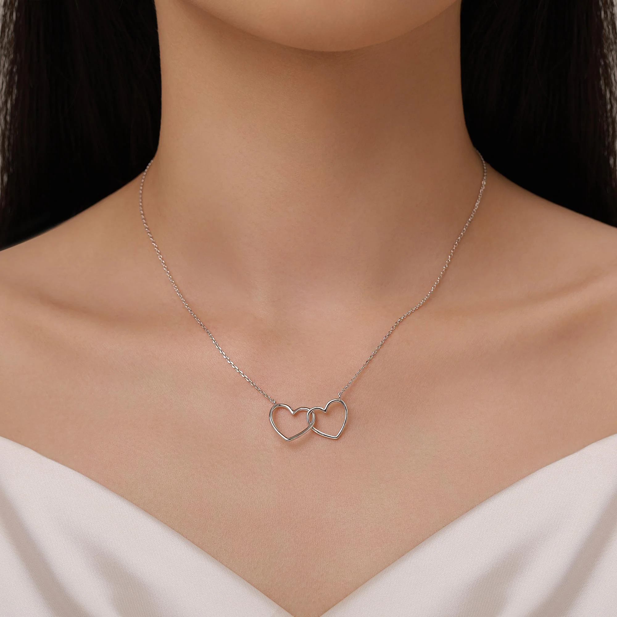 Sterling Silver Interlocking Heart Necklace - Image 2