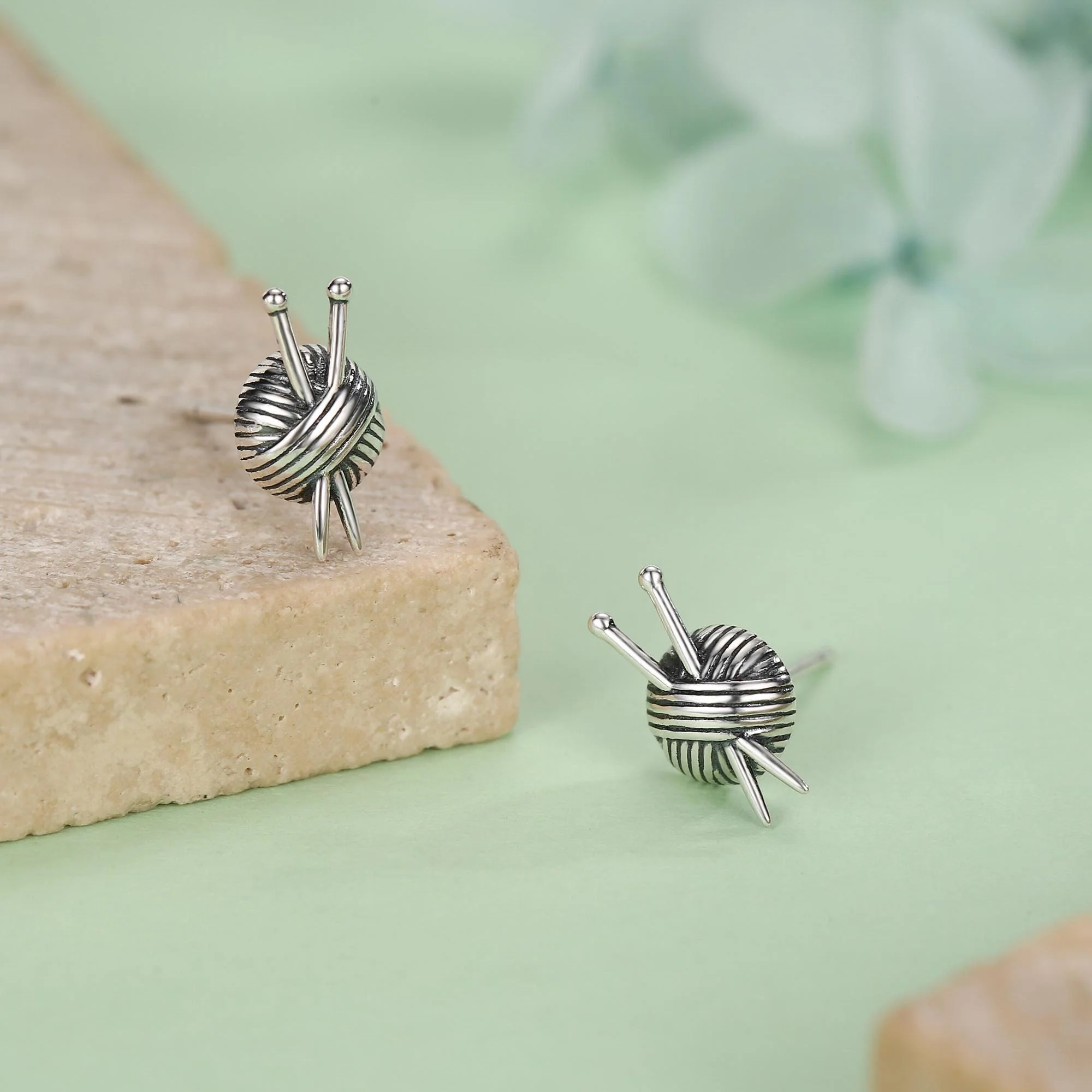 Sterling Silver Knitting Yarn Ball Stud Earrings - Image 3