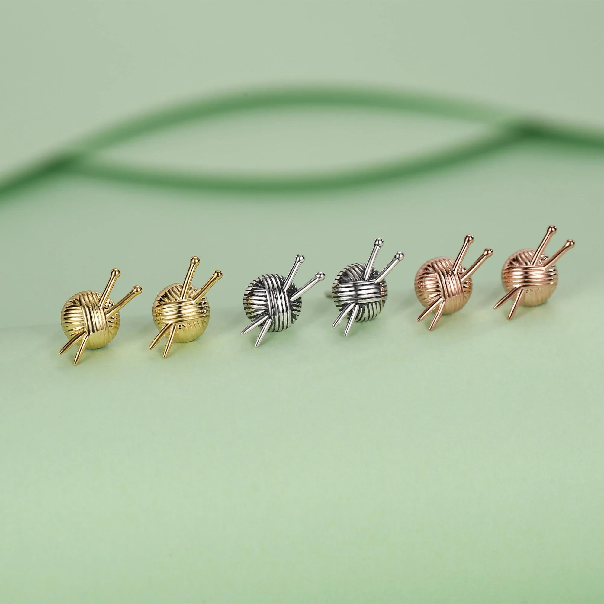 Sterling Silver Knitting Yarn Ball Stud Earrings - Image 4