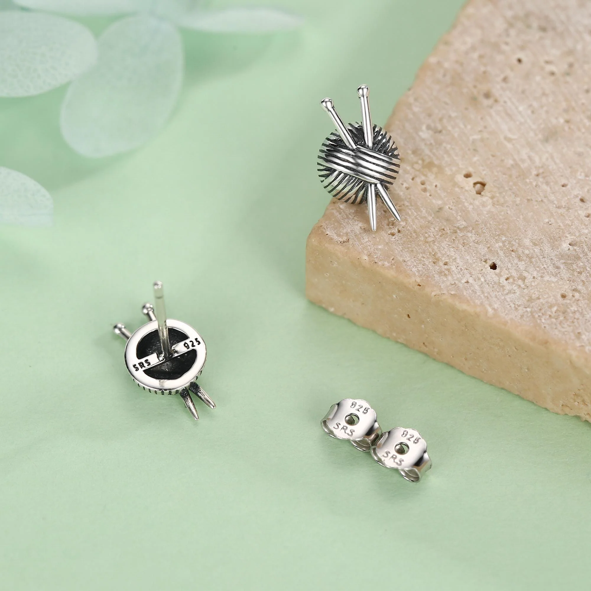 Sterling Silver Knitting Yarn Ball Stud Earrings - Image 7
