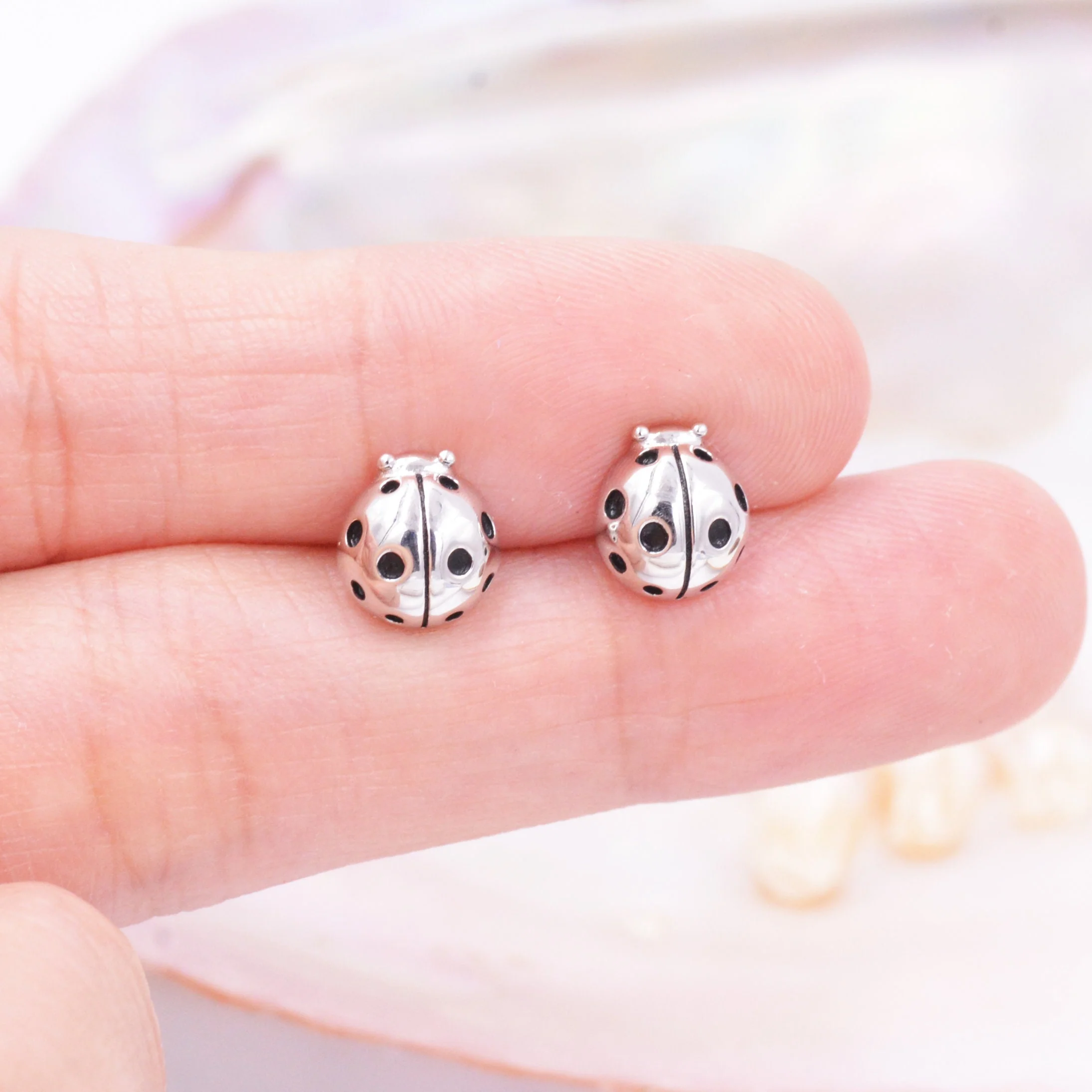 Sterling Silver Ladybird Stud Earrings, Animal Earrings, Cute and Quirky - Image 5